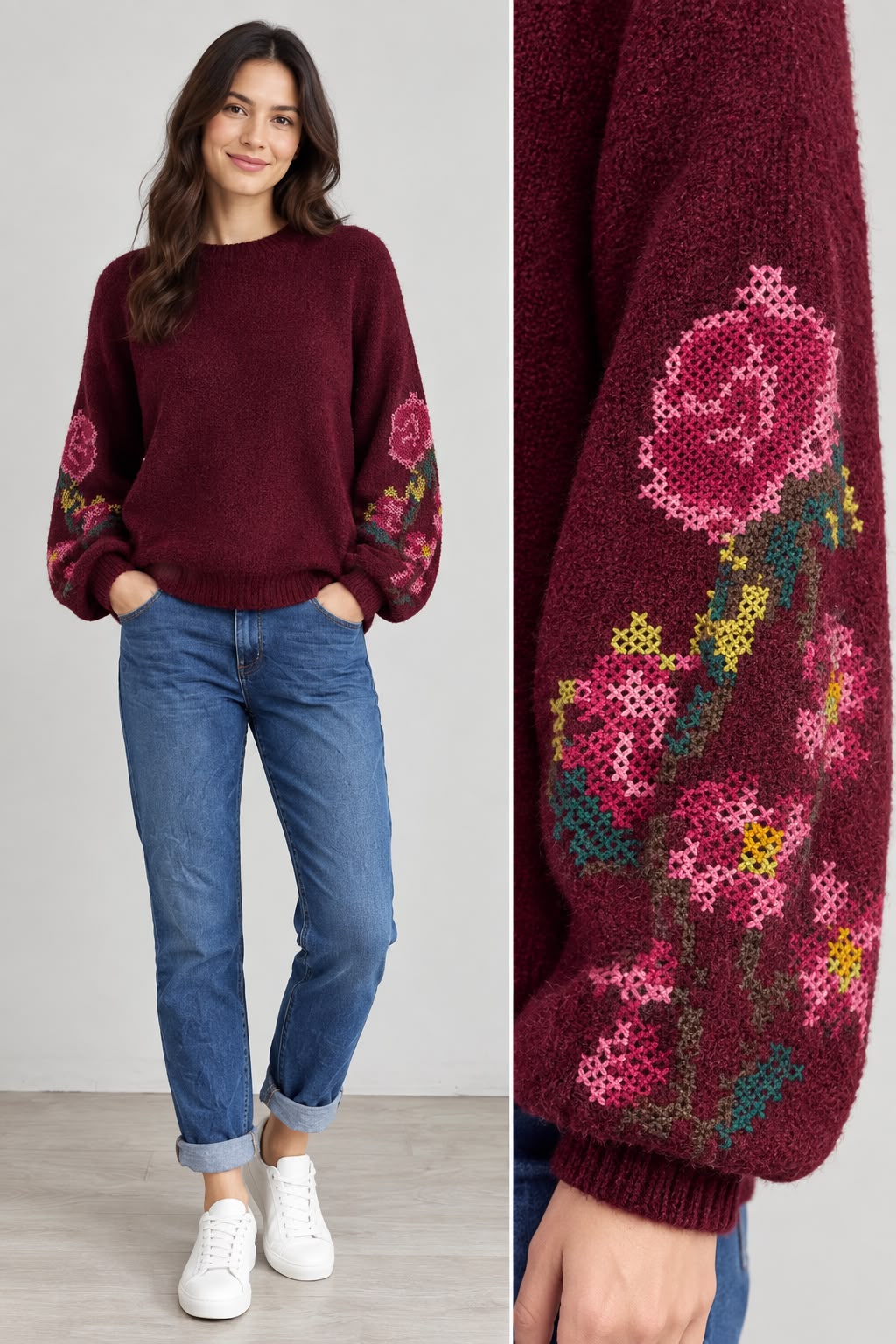 Zetaotto Embroided Sleeve Jumper