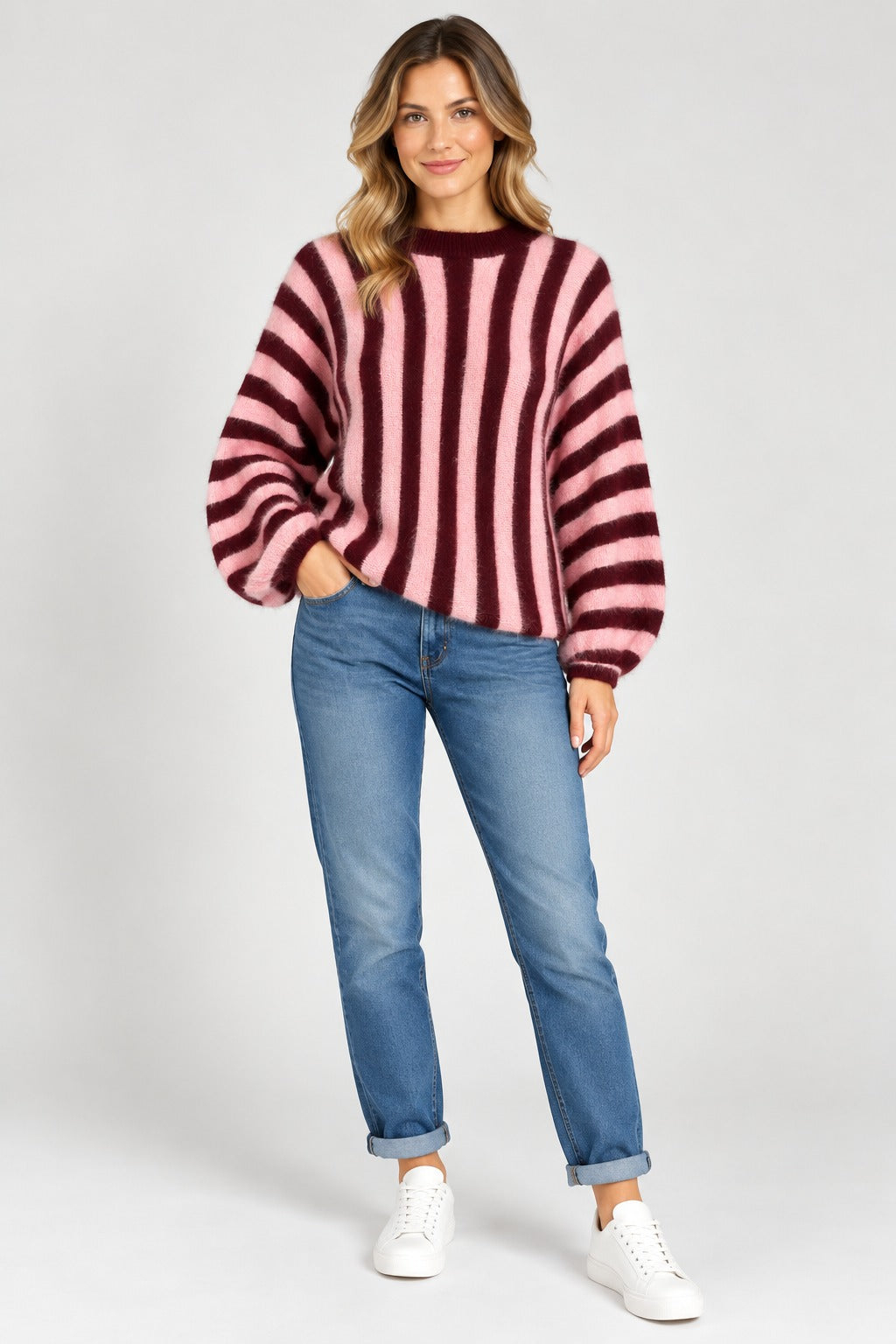 Stripe Balloon Sleeve Jumper