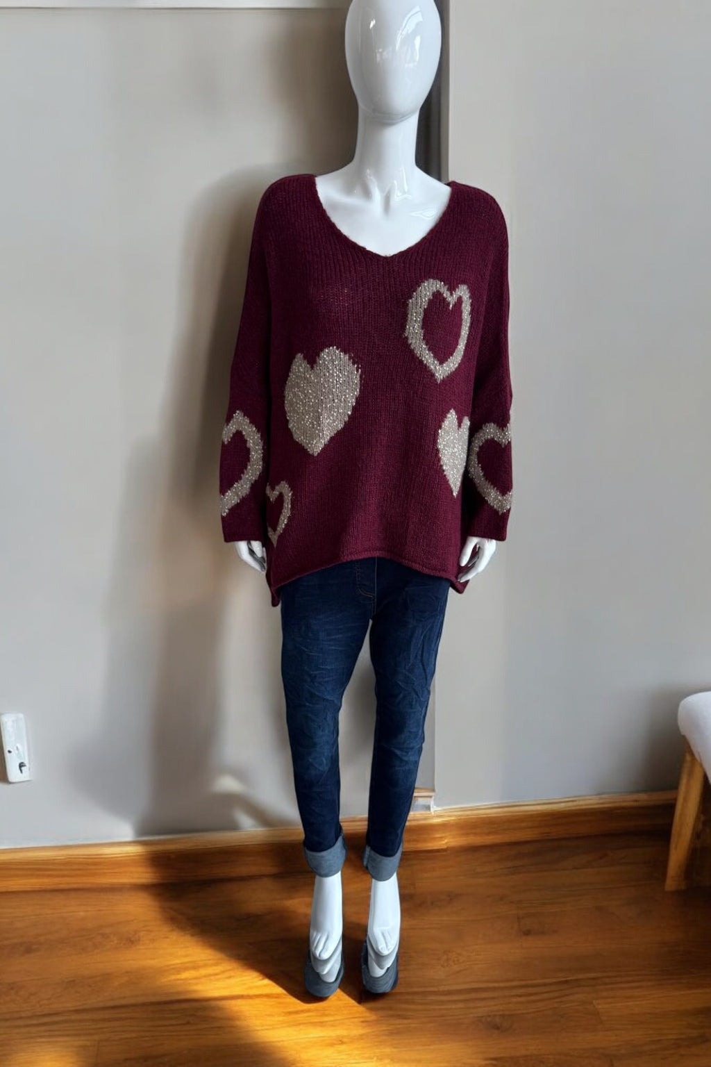 Made in Italy Wool Slouch Heart Jumper