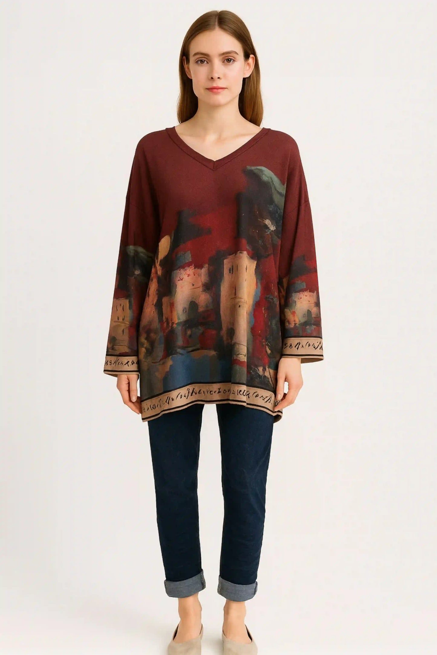 Made in Italy V Neck Tuscany Print Top