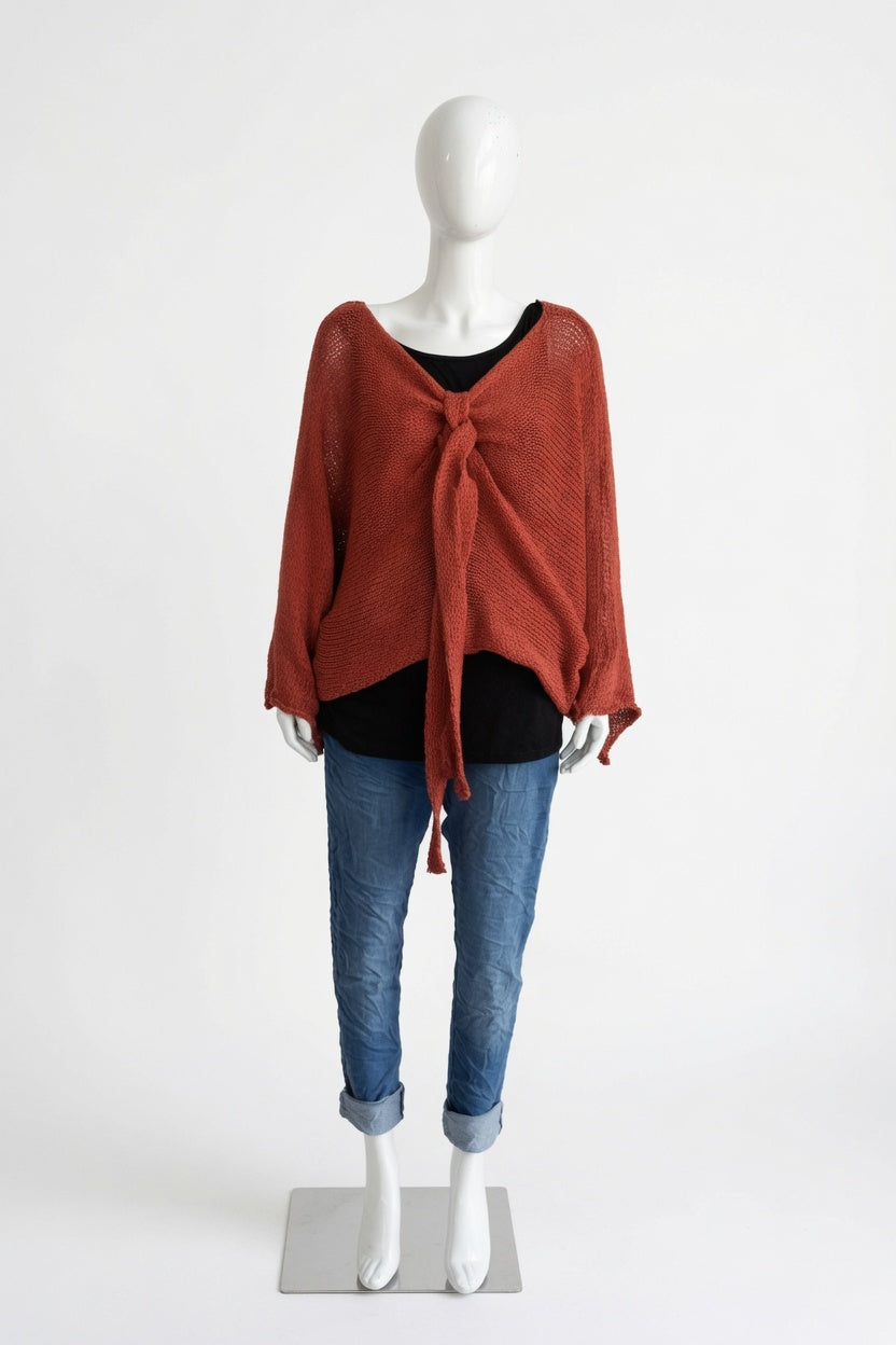 Tie Ruched Cotton Knit Top