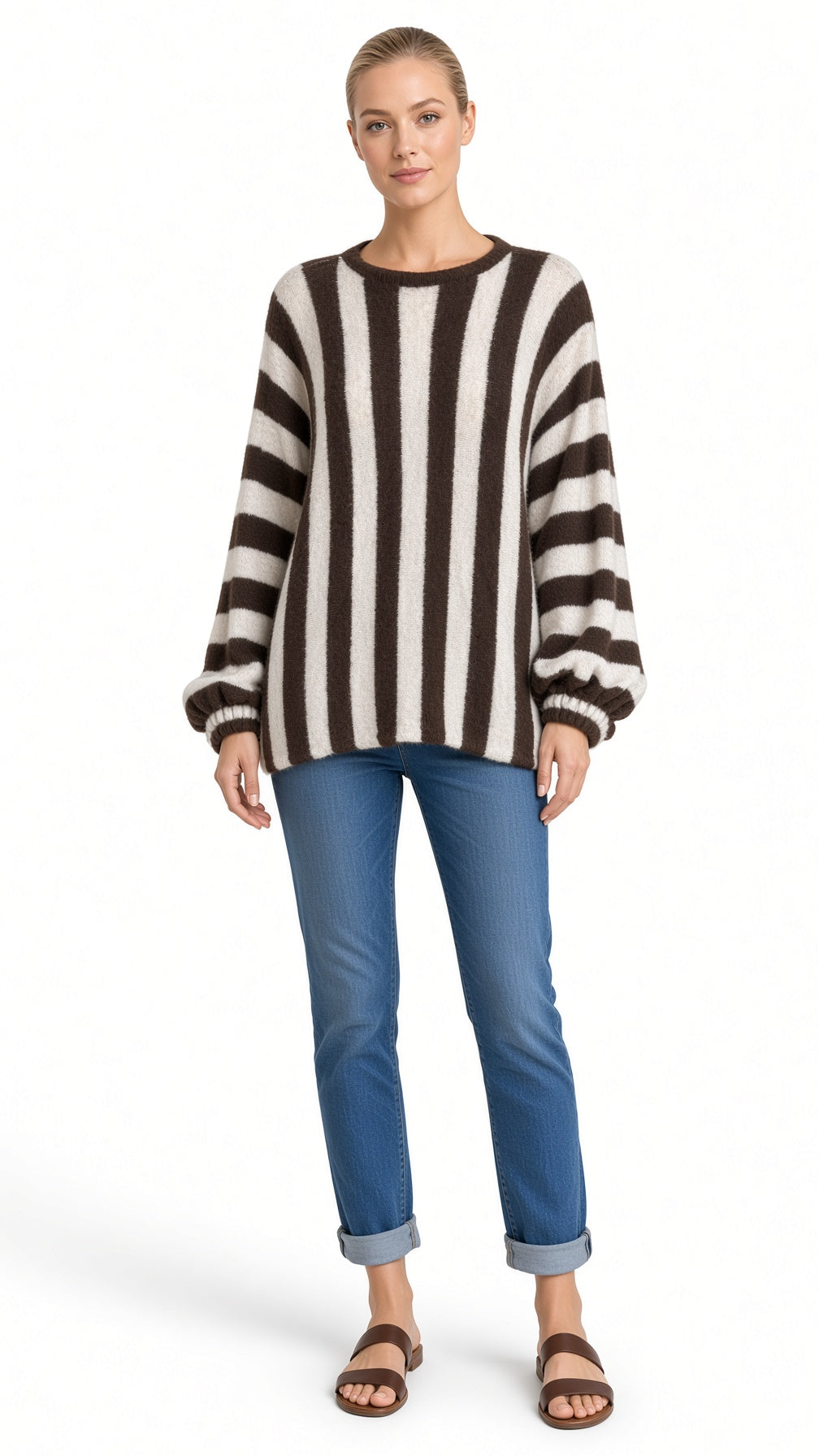 Zetaotto Balloon Sleeve Stripe Jumper