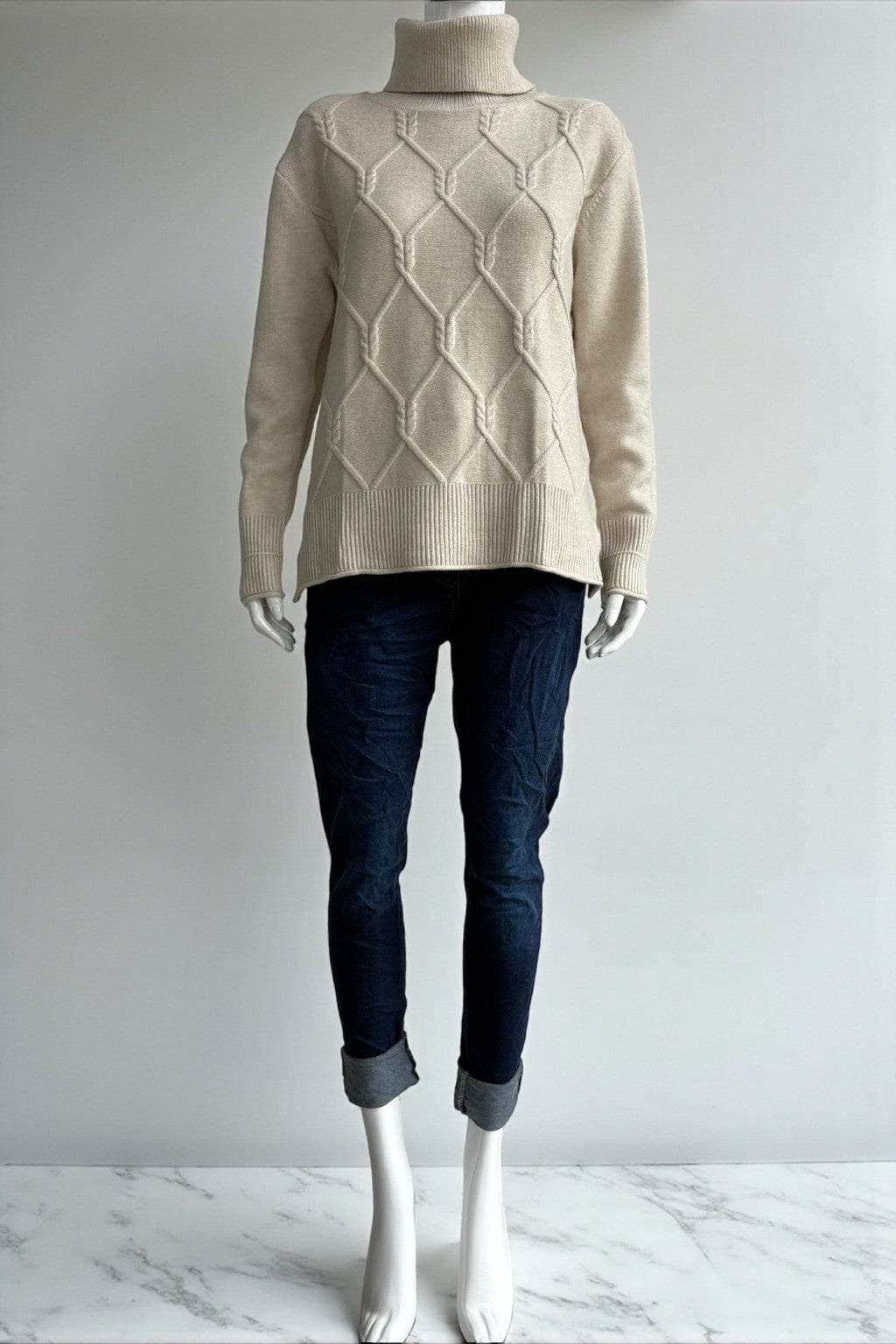 Women's Diamond Knit Polo Neck Jumper