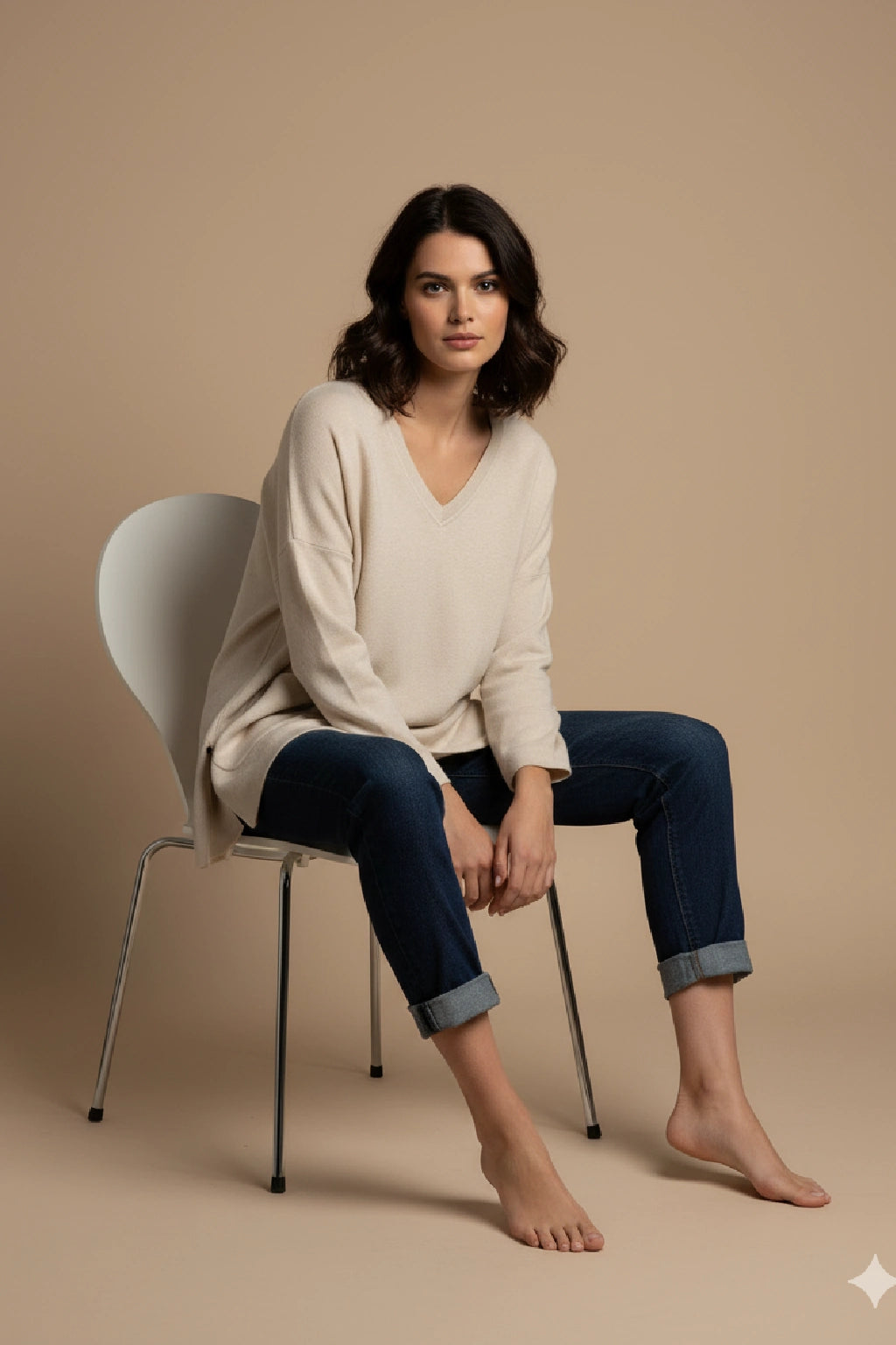 Women's Oversized V-Neck Jumper with Front Pockets