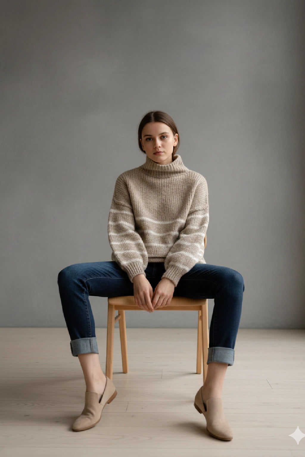 Wool Stripe Balloon Sleeve Jumper