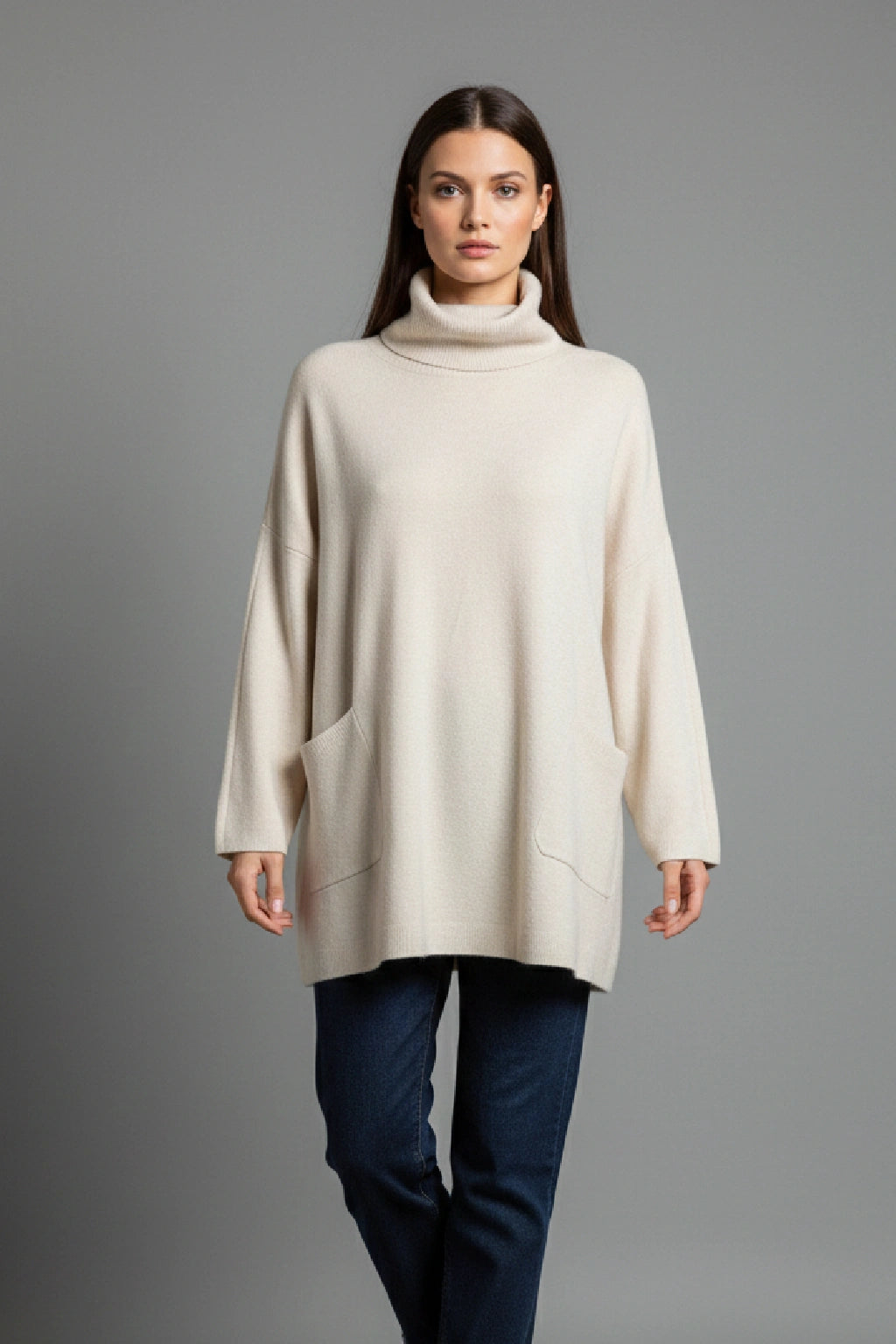 Made in Italy Polo Neck Split Hem Jumper