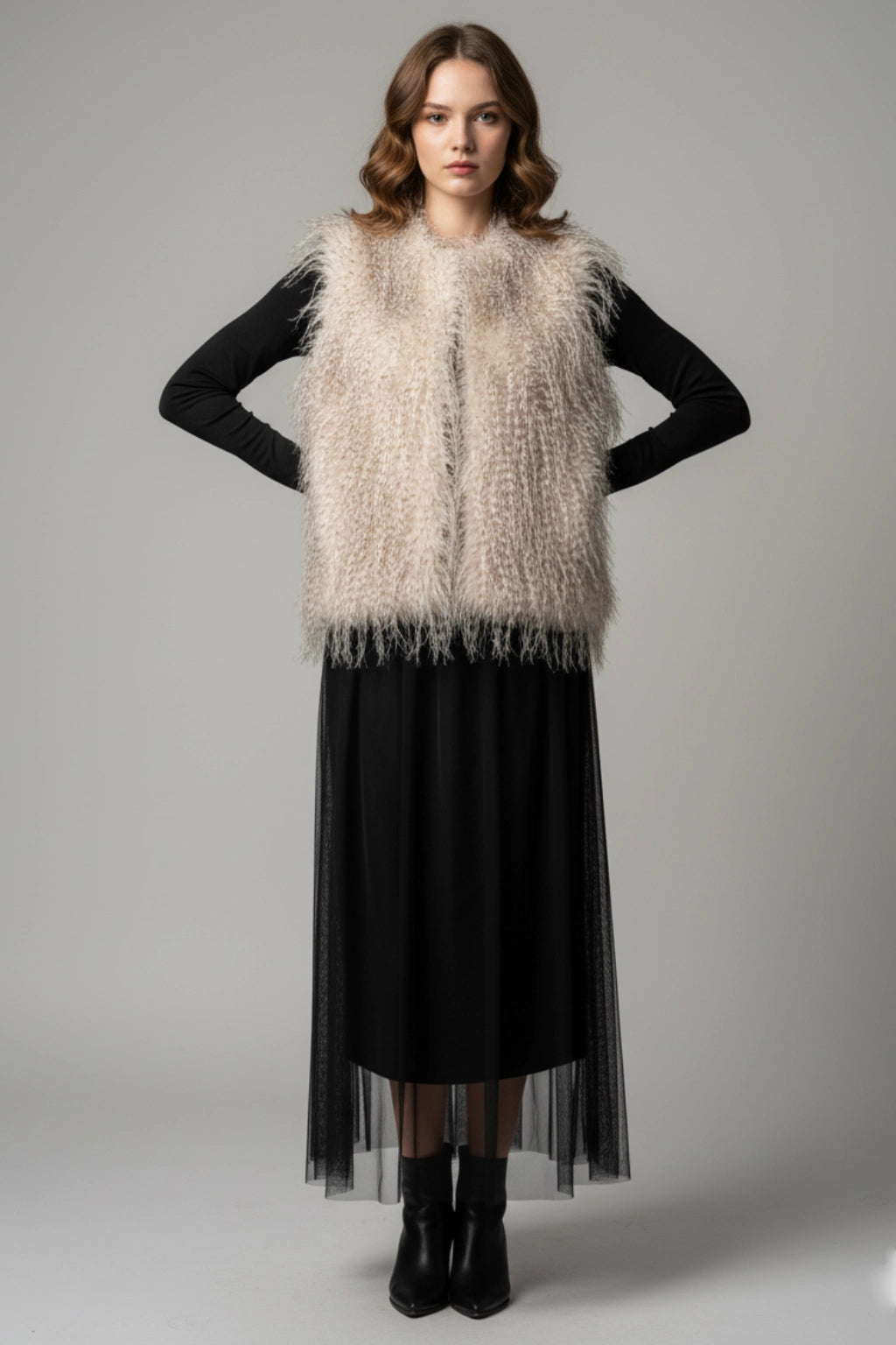 Feather Textured Faux Fur Gilet