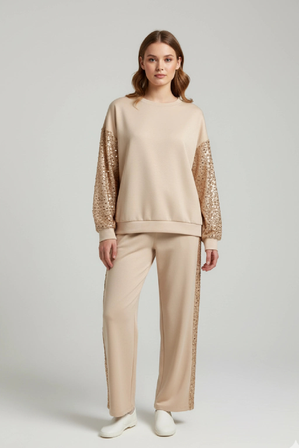 Made in Italy Sequin Sleeve Scuba Top Partywear