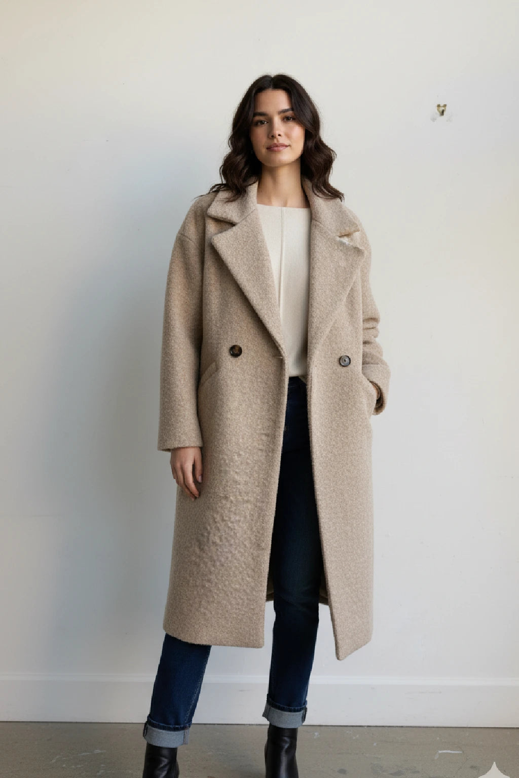 Women's Textured Double-Breasted Coat Lagenlook
