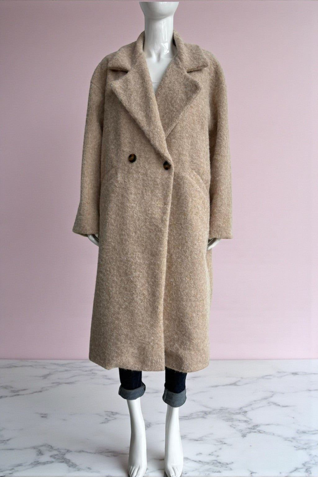 Women's Textured Double-Breasted Coat Lagenlook