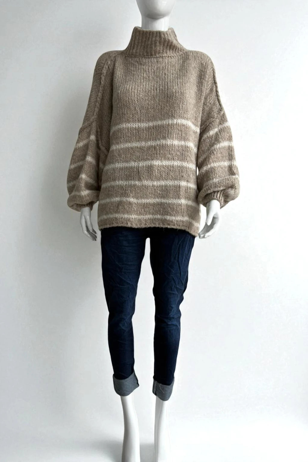 Wool Stripe Balloon Sleeve Jumper