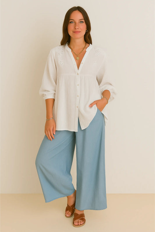 Cotton Embroided Smock Shirt Top