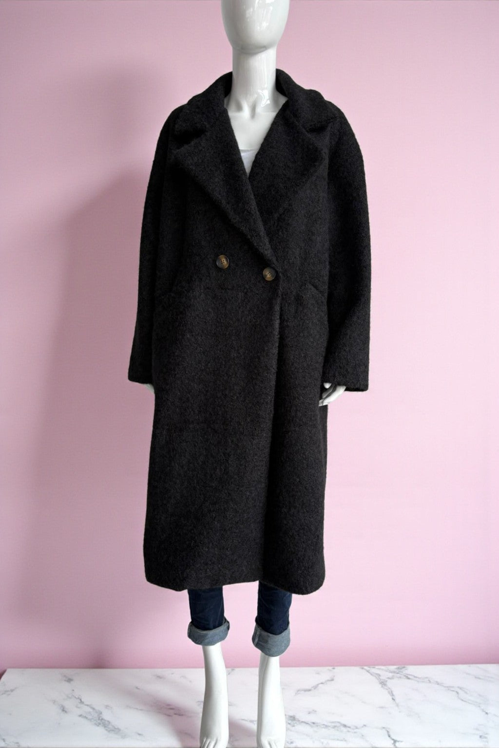 Women's Textured Double-Breasted Coat Lagenlook