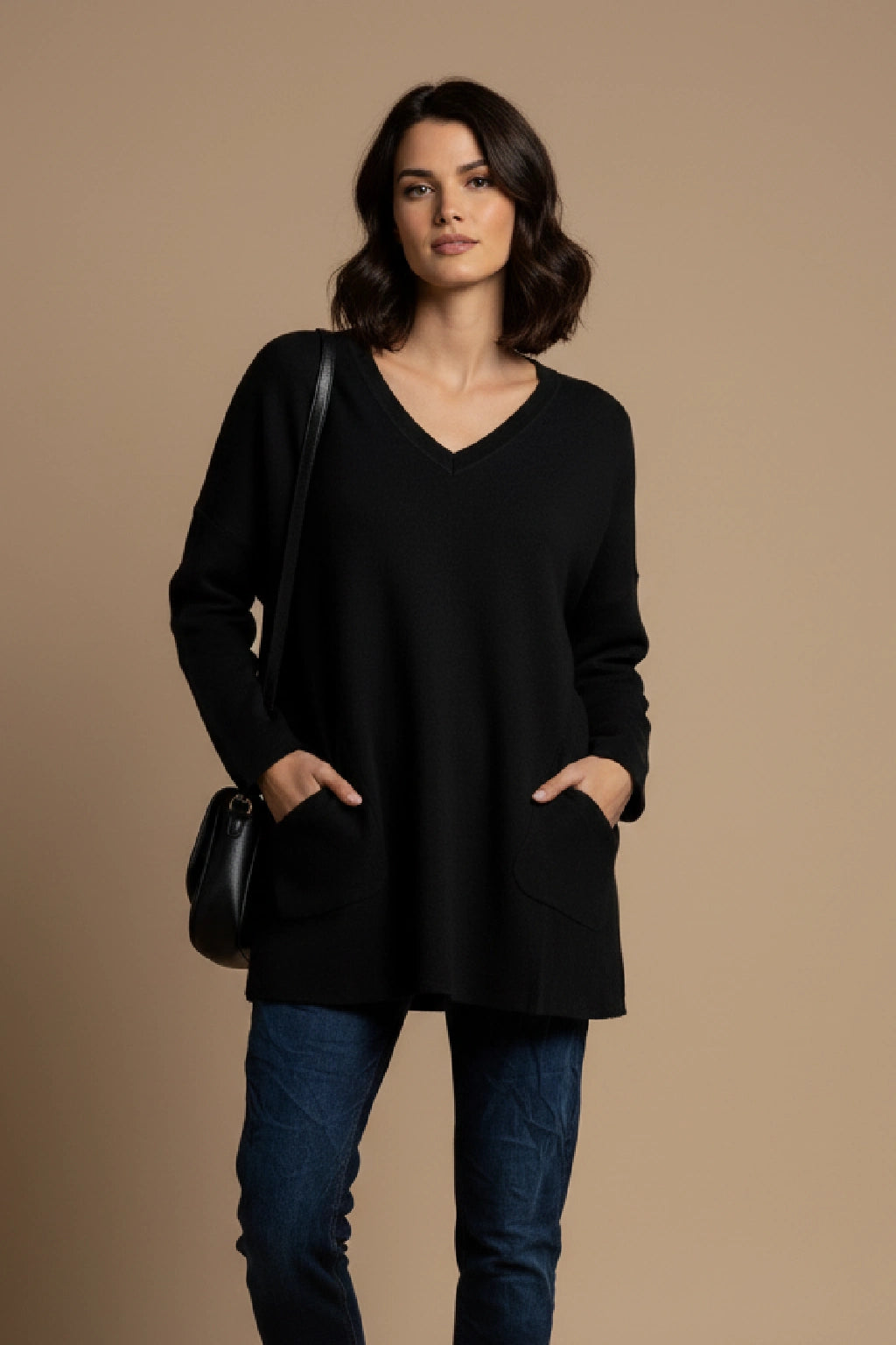 Women's Oversized V-Neck Jumper with Front Pockets