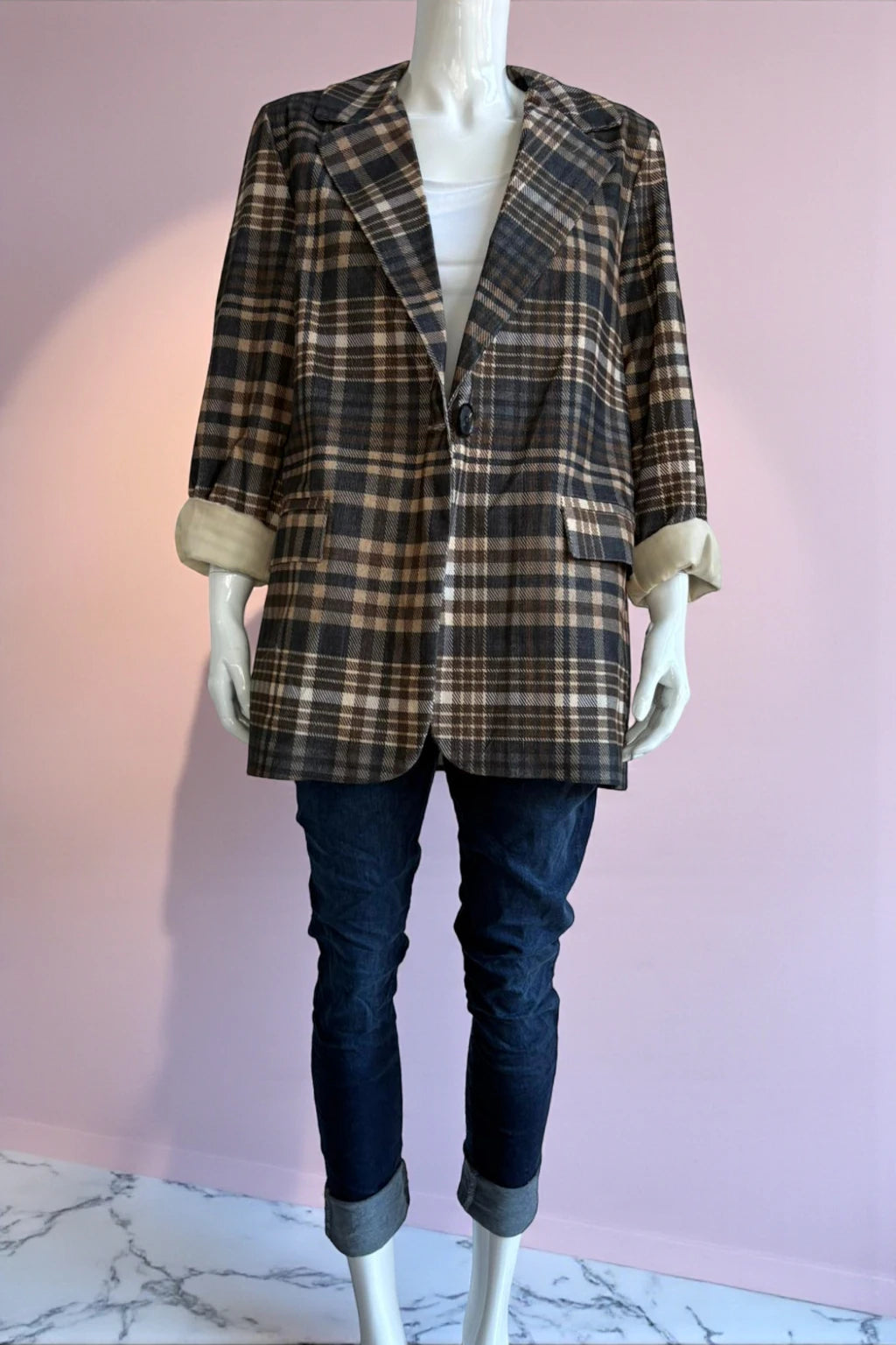 Zetaotto Plaid Corduroy Blazer