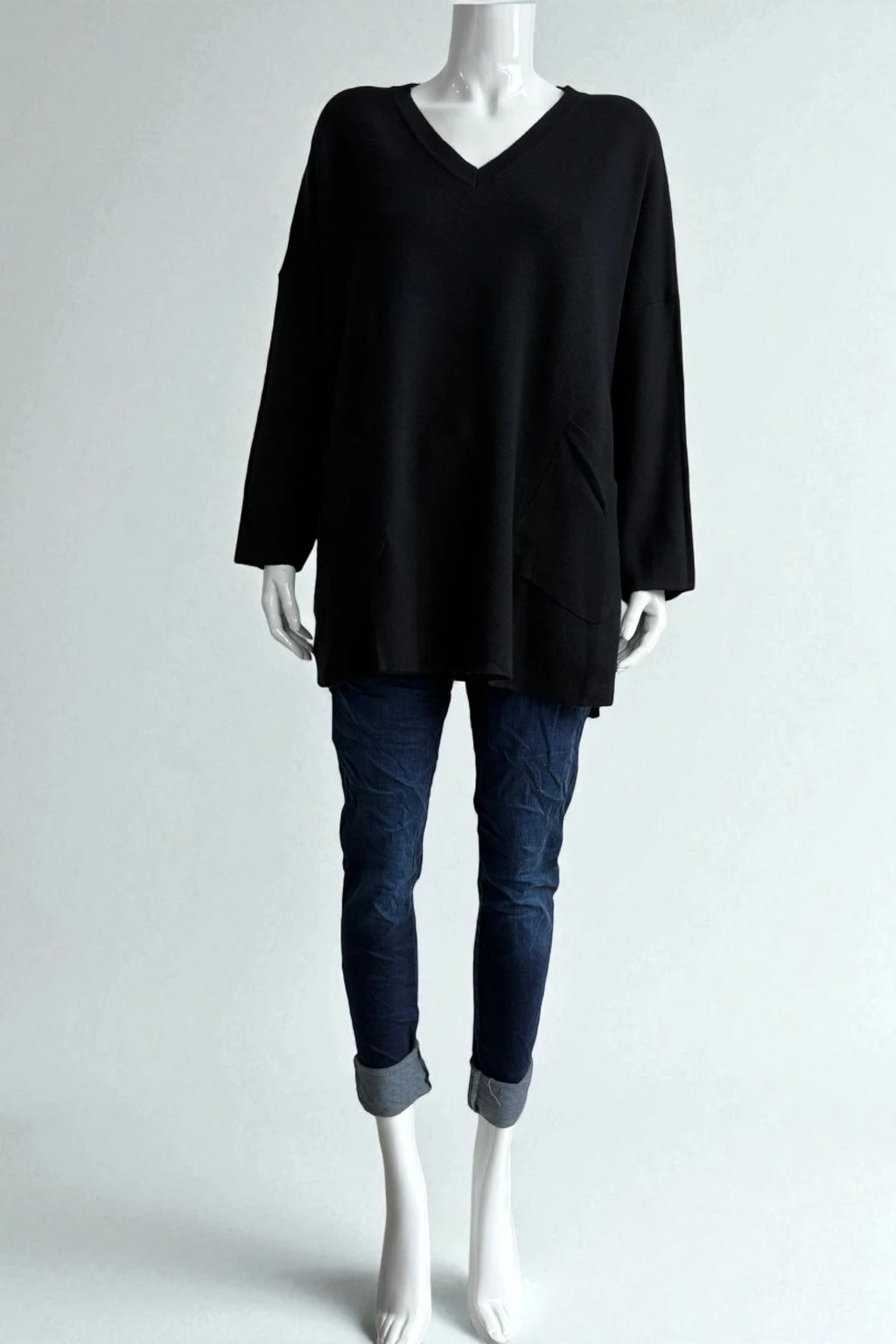 Women's Oversized V-Neck Jumper with Front Pockets