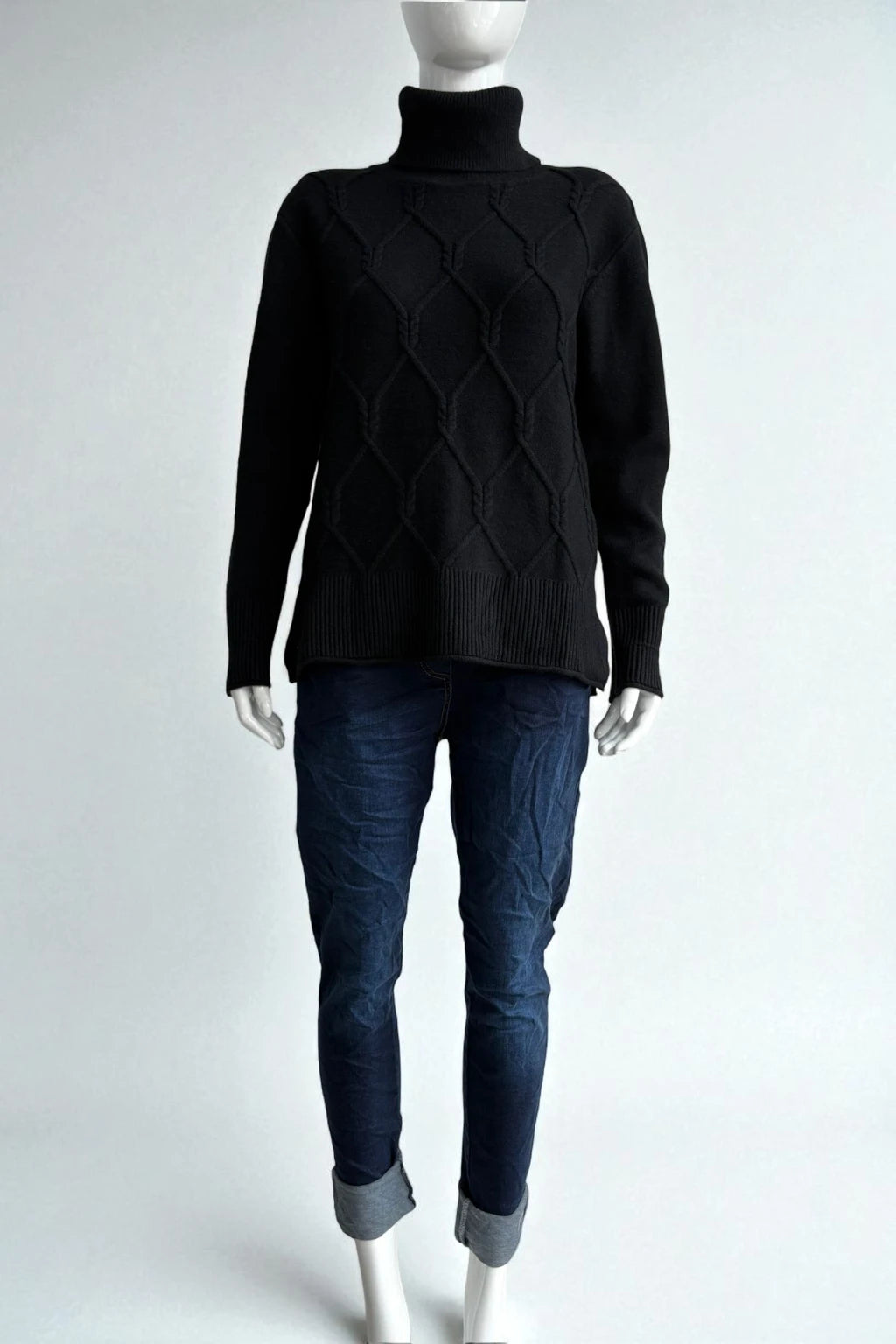 Women's Diamond Knit Polo Neck Jumper