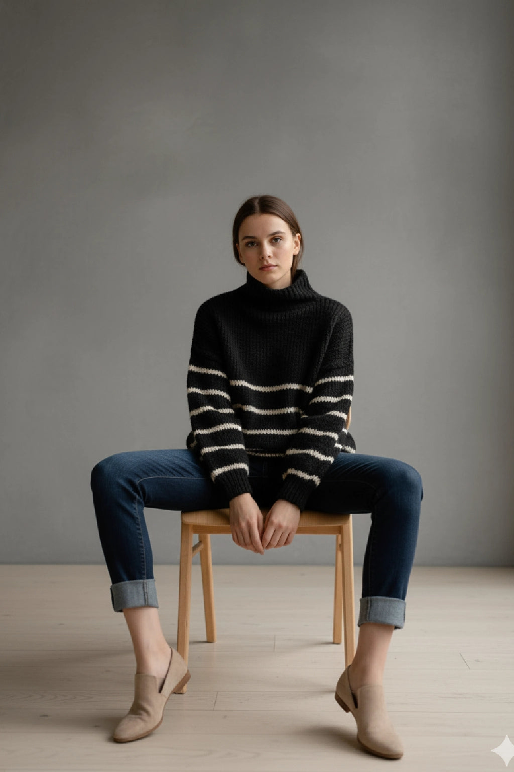 Wool Stripe Balloon Sleeve Jumper