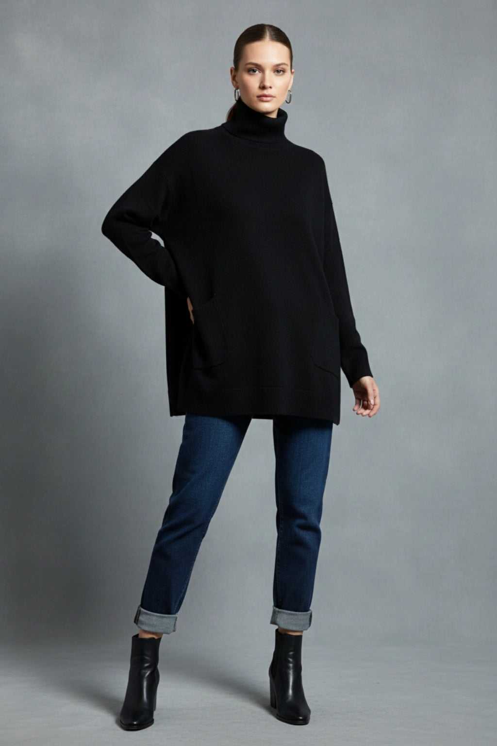 Made in Italy Polo Neck Split Hem Jumper