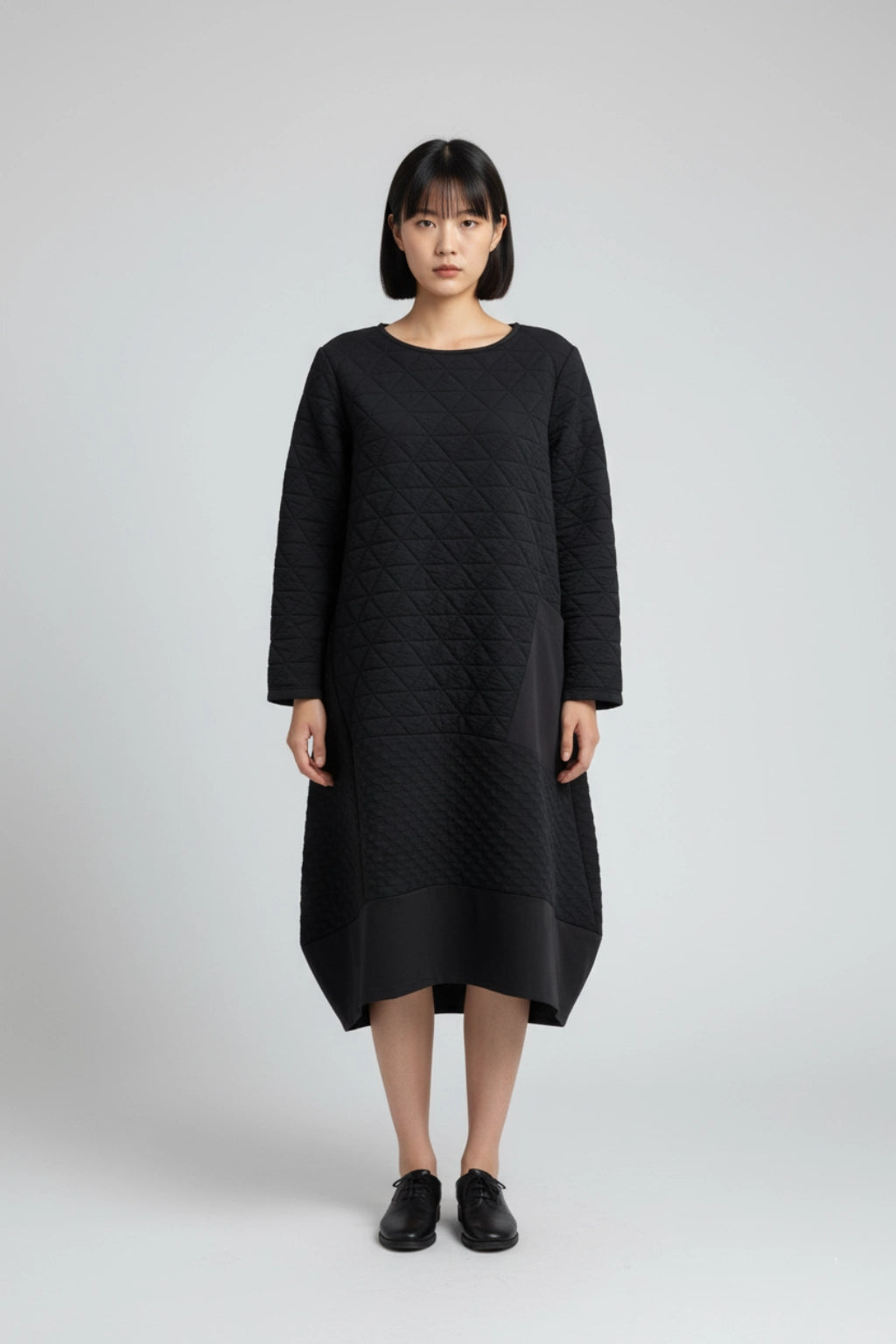 Quilted Black Midi Cocoon Dress Partywear