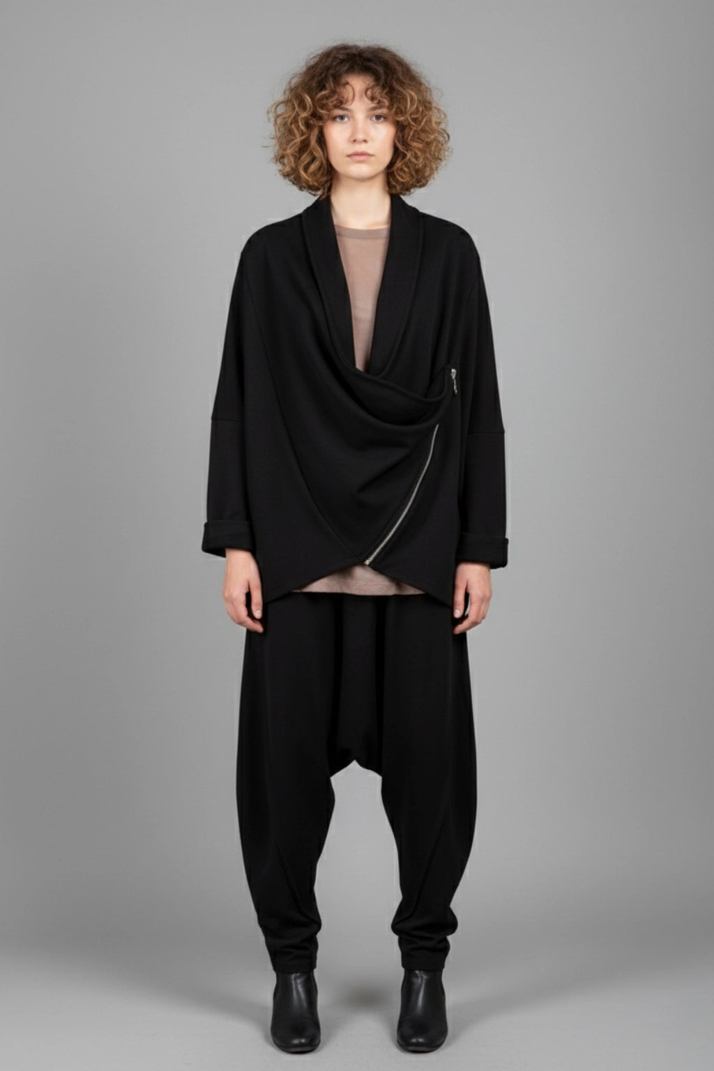 Asymmetrical Draped Zip Jacket Lagenlook