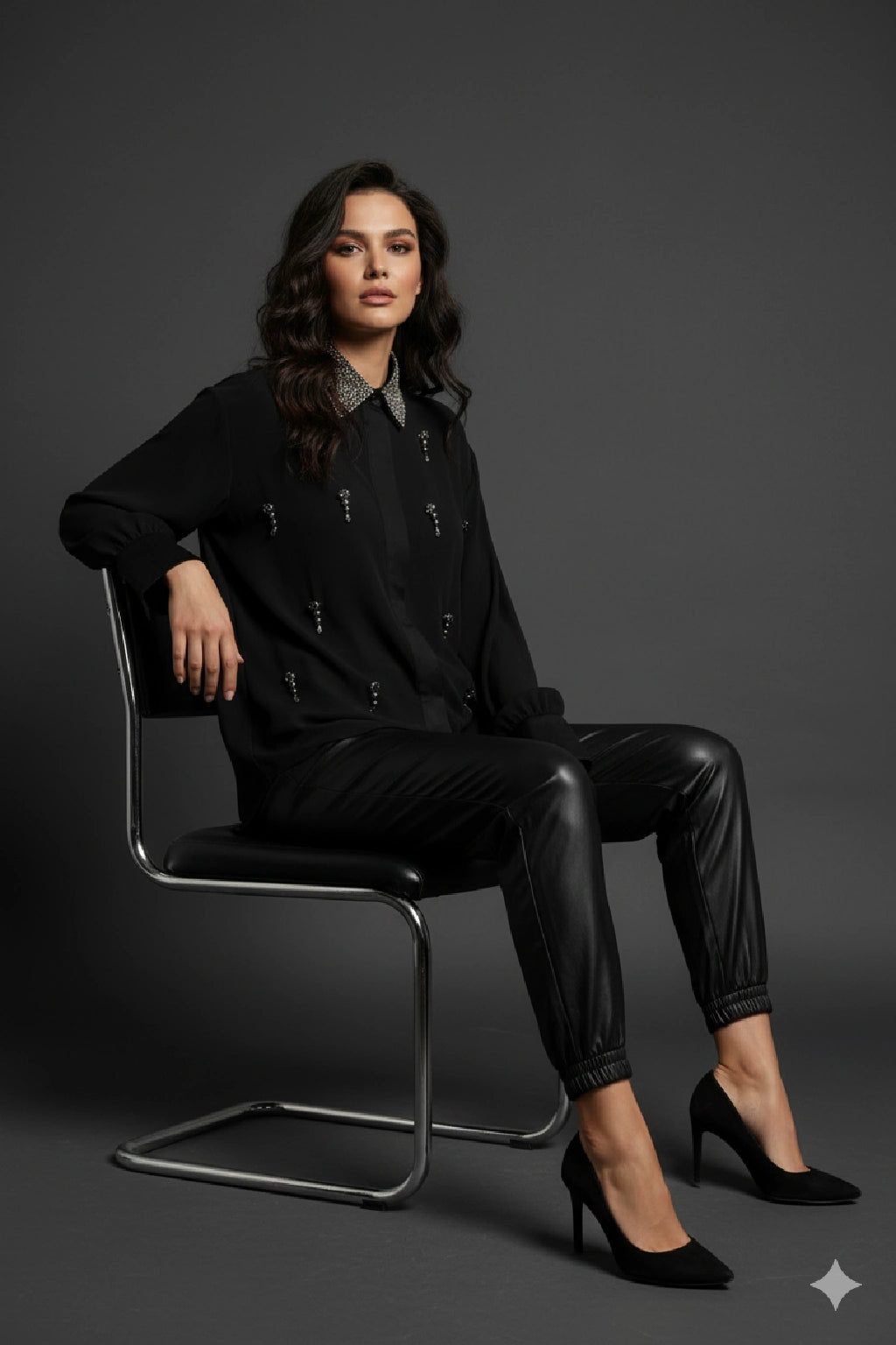 Women's Beaded Collar Brooch Shirt Partywear