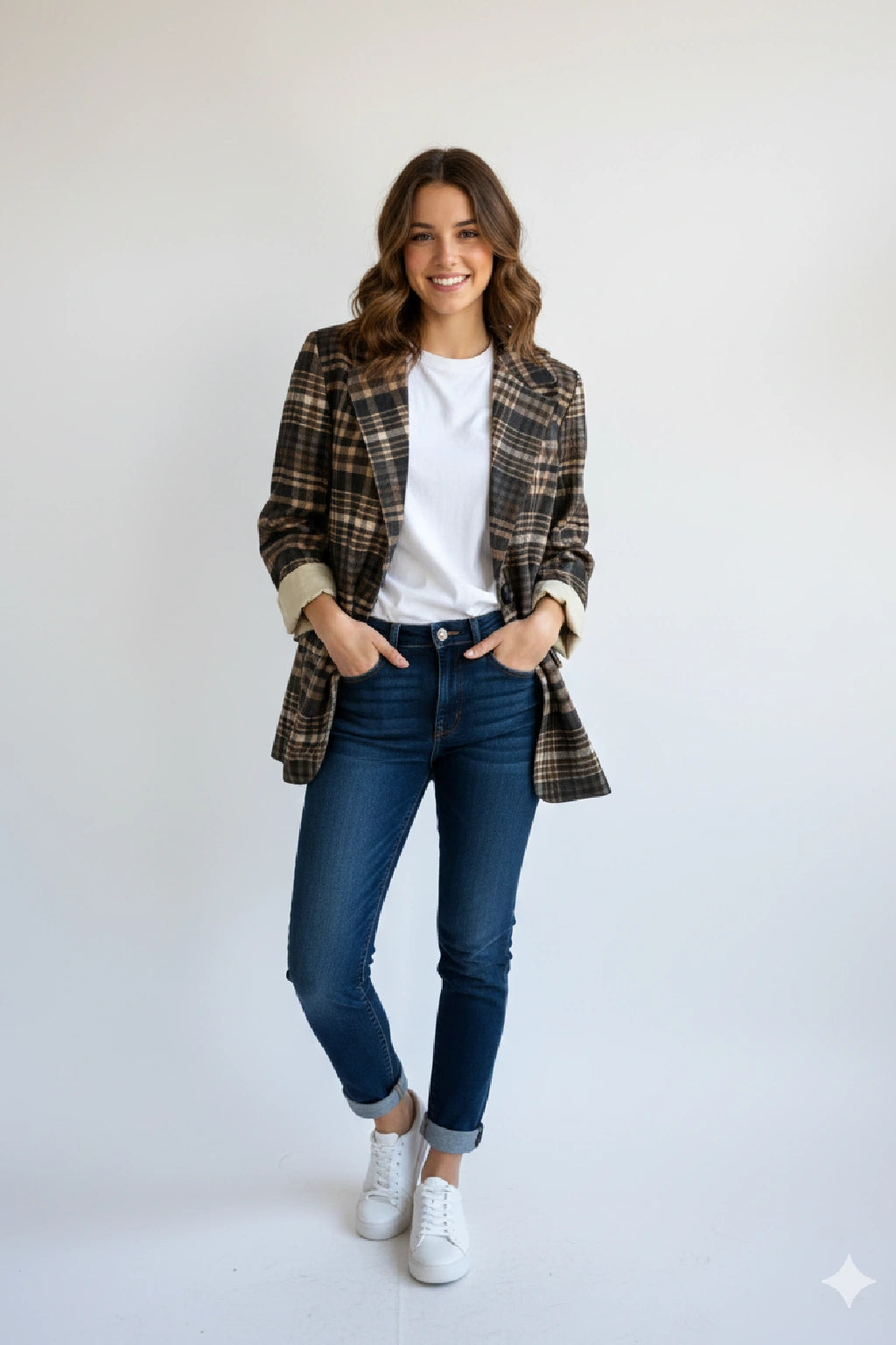 Zetaotto Plaid Corduroy Blazer