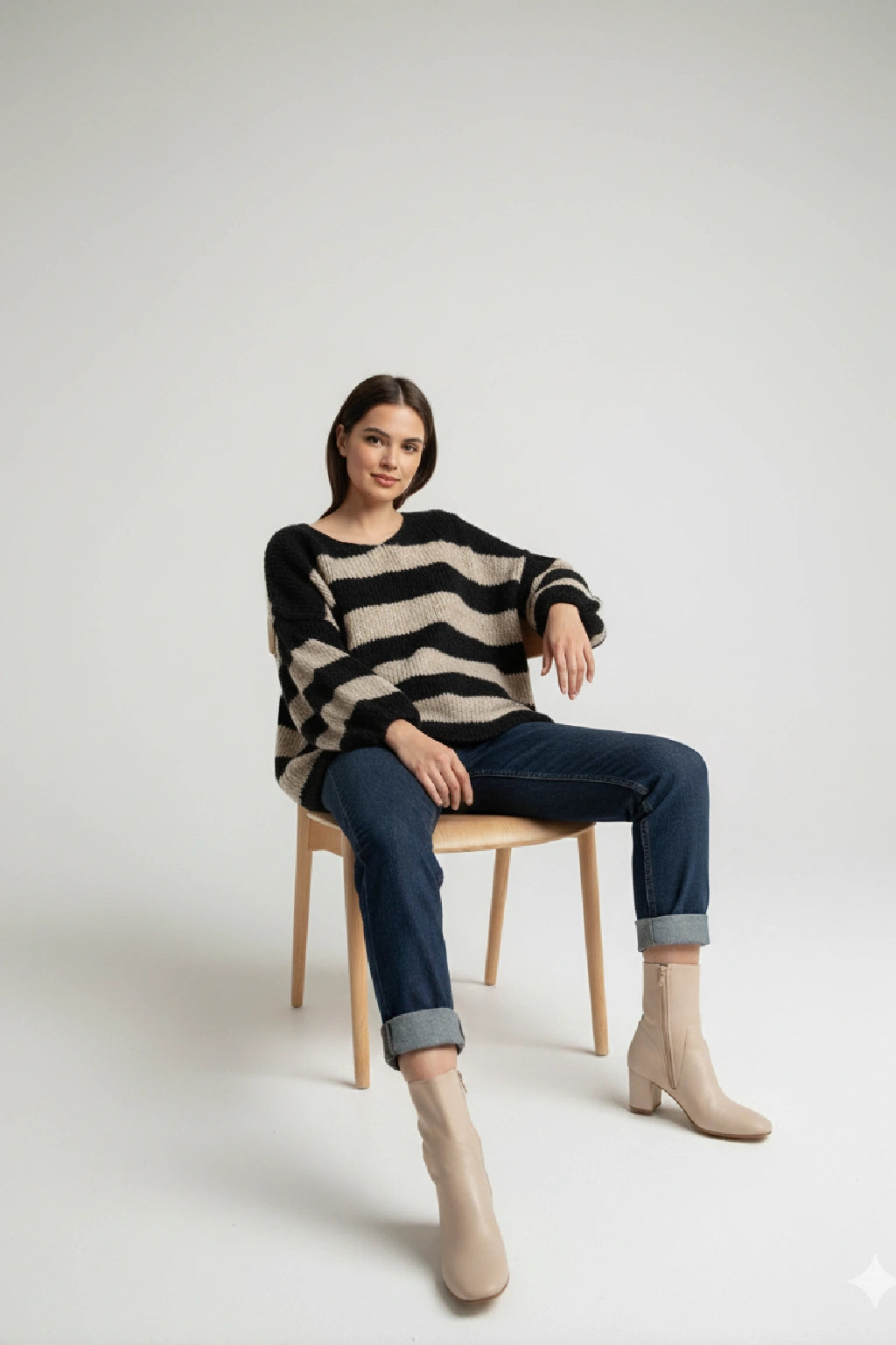 Wool V Neck Seam Out Stripe Jumper