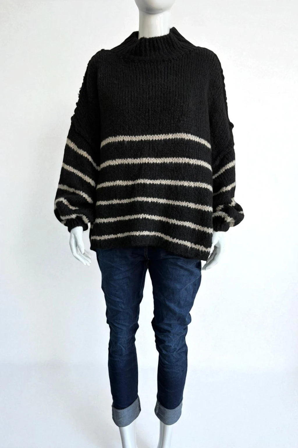 Wool Stripe Balloon Sleeve Jumper