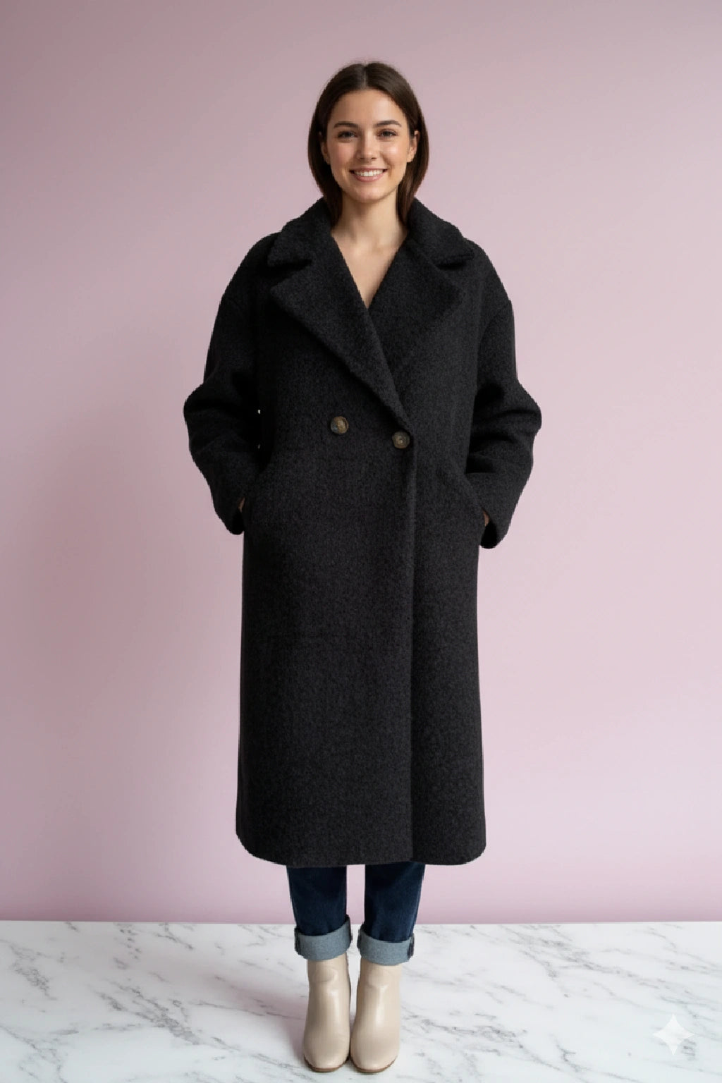 Women's Textured Double-Breasted Coat Lagenlook