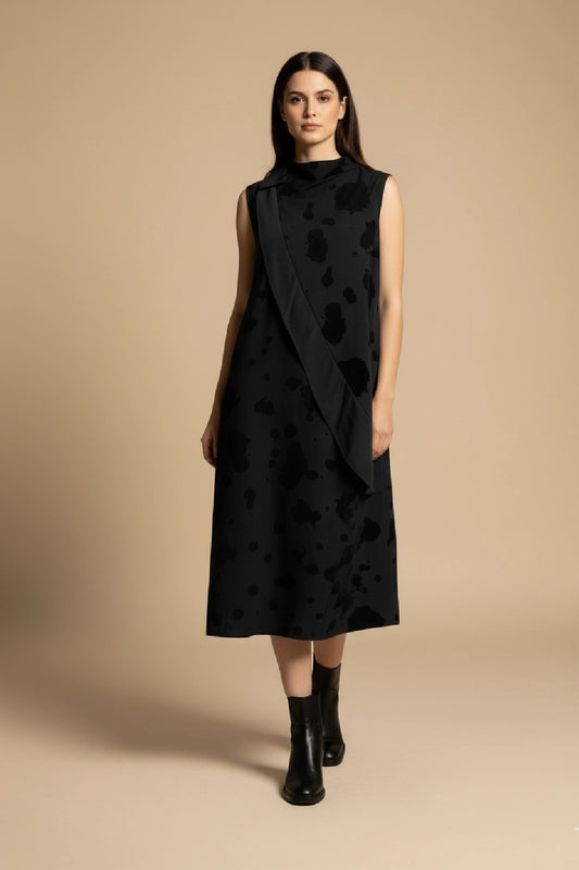 Made in Italy Abstract Cow Print Drape front Dress