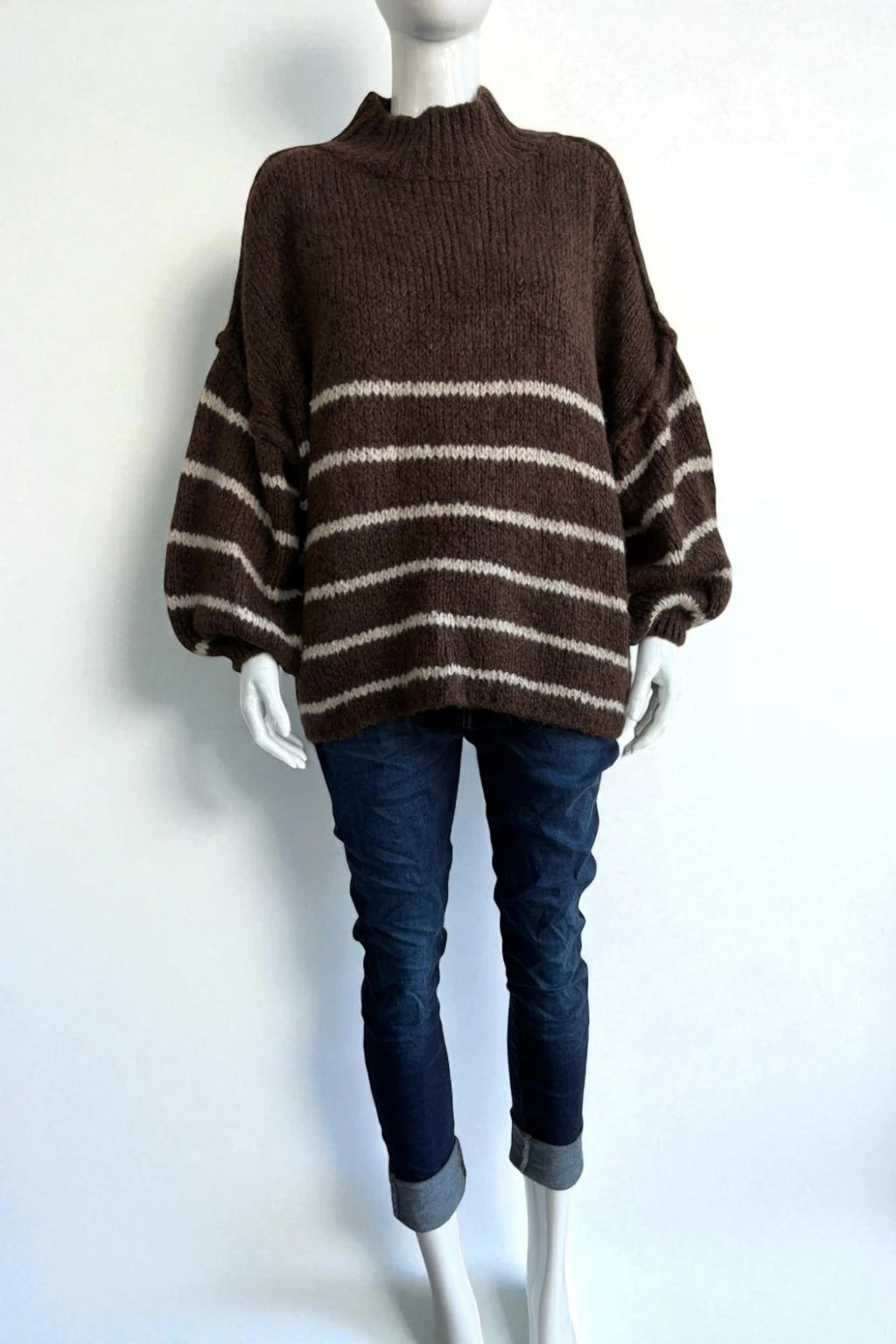 Wool Stripe Balloon Sleeve Jumper