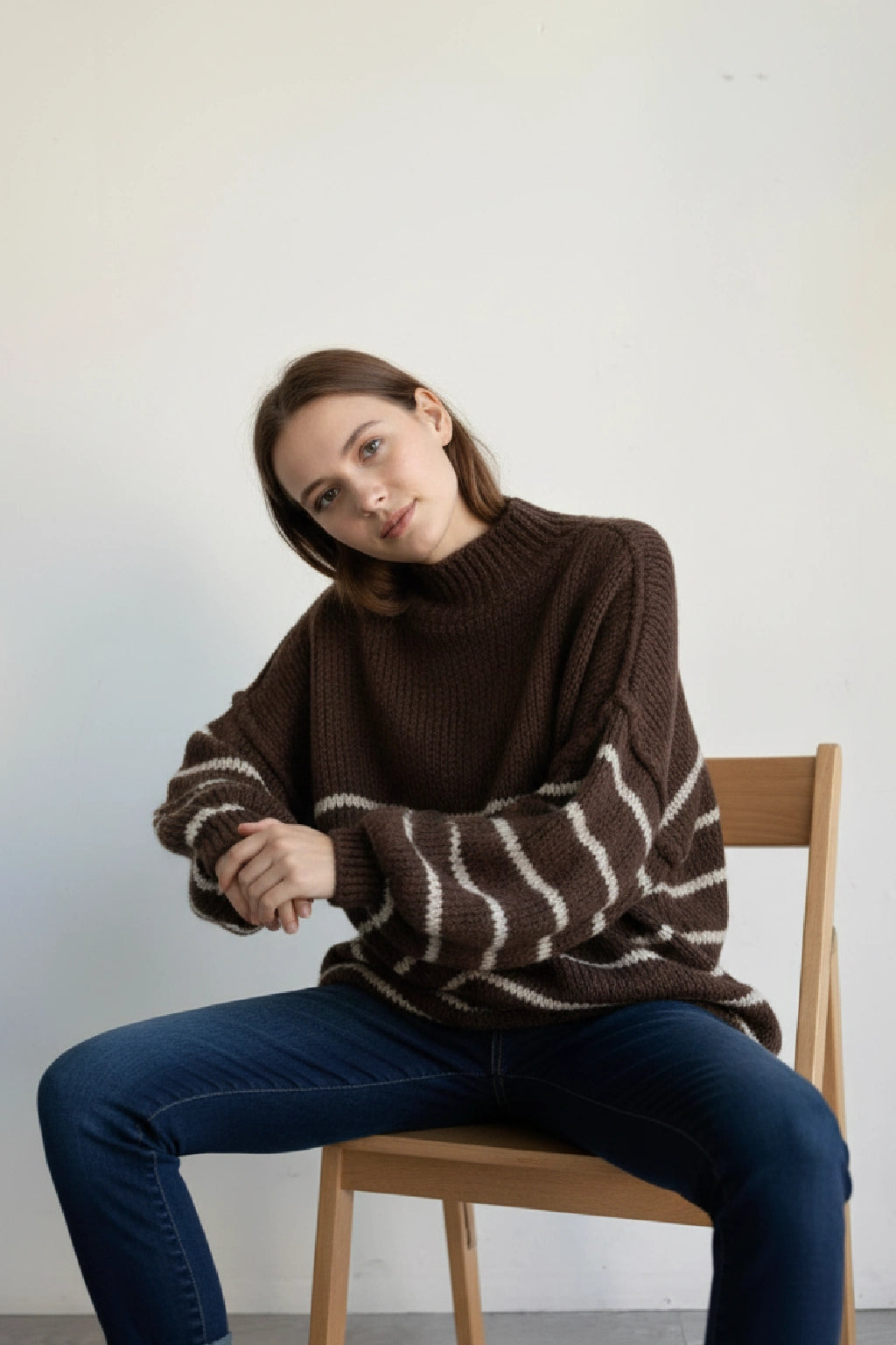 Wool Stripe Balloon Sleeve Jumper