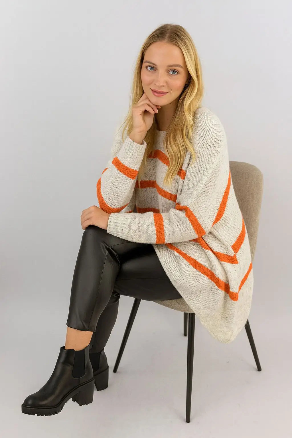 Wool Stripe Knitted Slouch Jumper