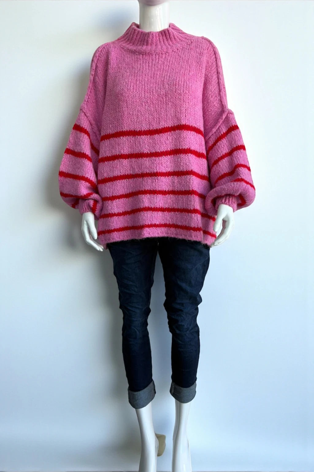 Wool Stripe Balloon Sleeve Jumper
