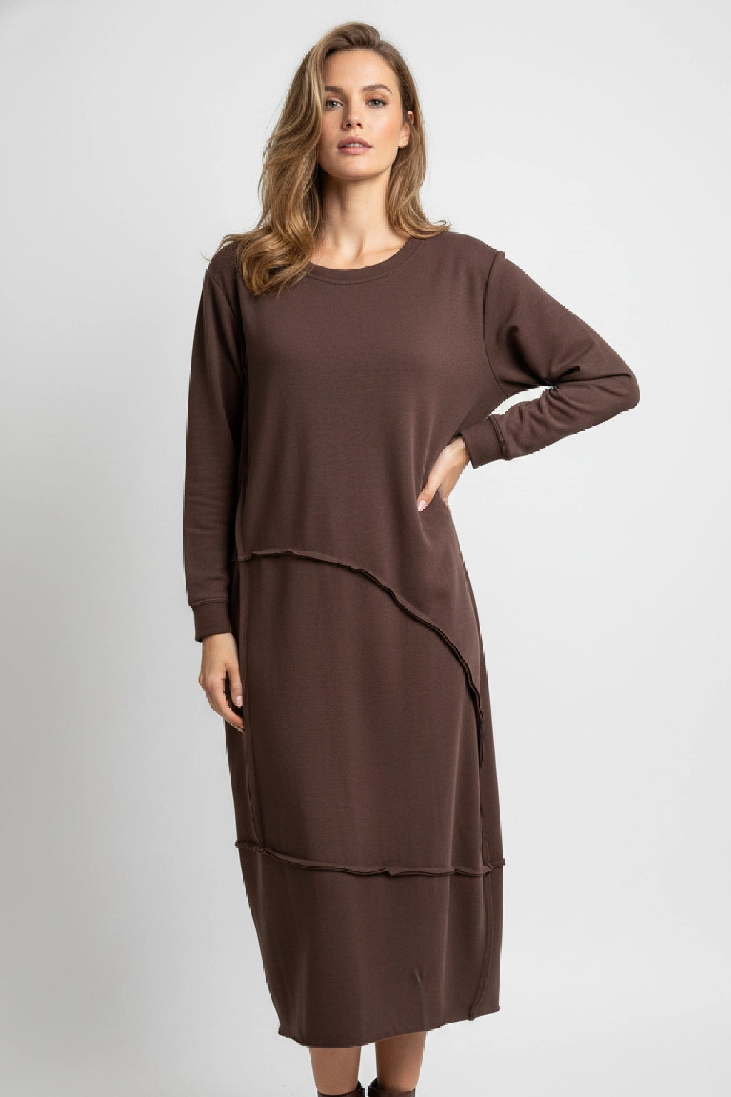 Oversized Asymmetrical Hem Casual Midi Dress