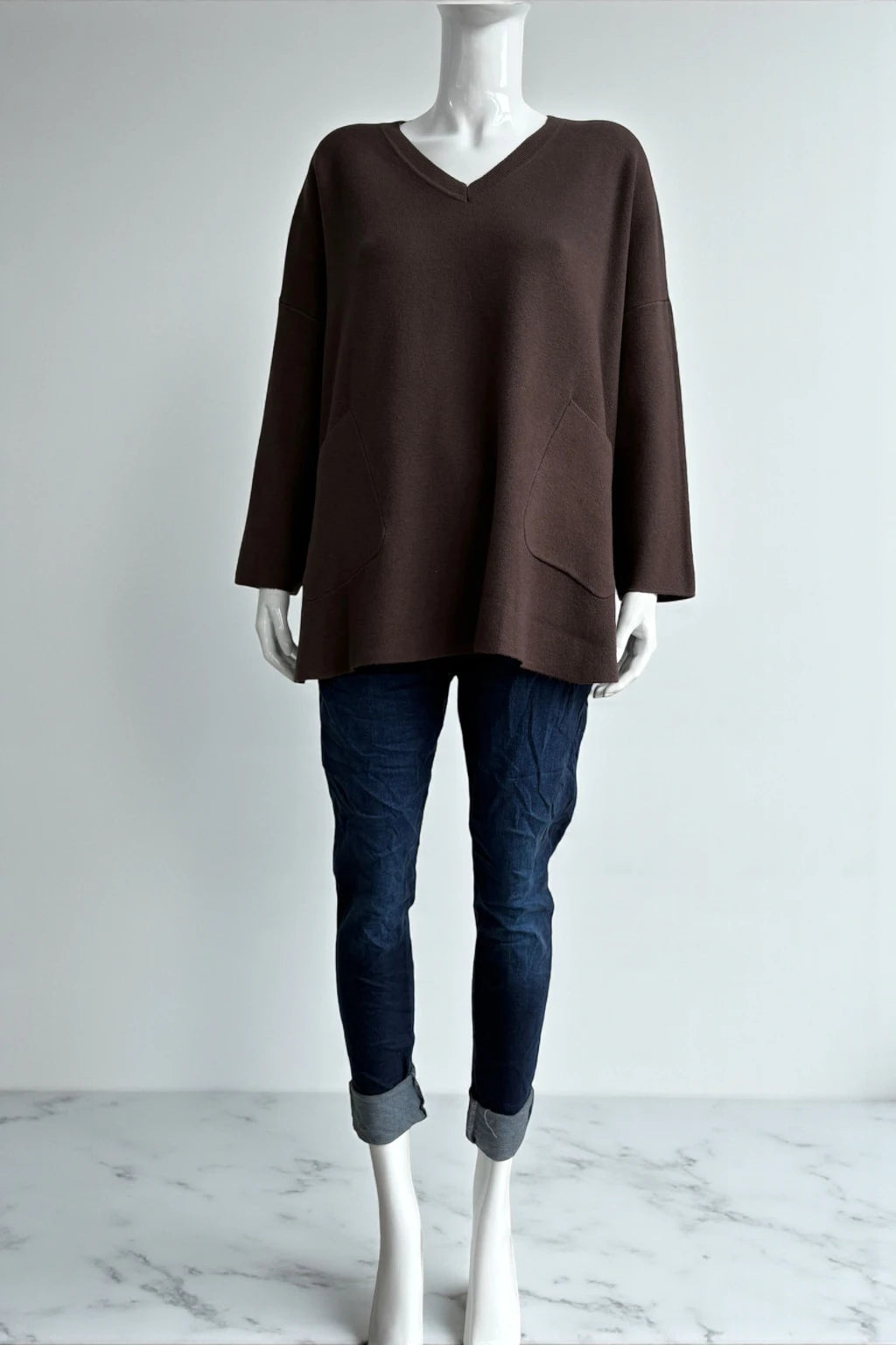 Women's Oversized V-Neck Jumper with Front Pockets