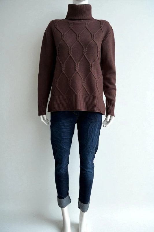 Women's Diamond Knit Polo Neck Jumper