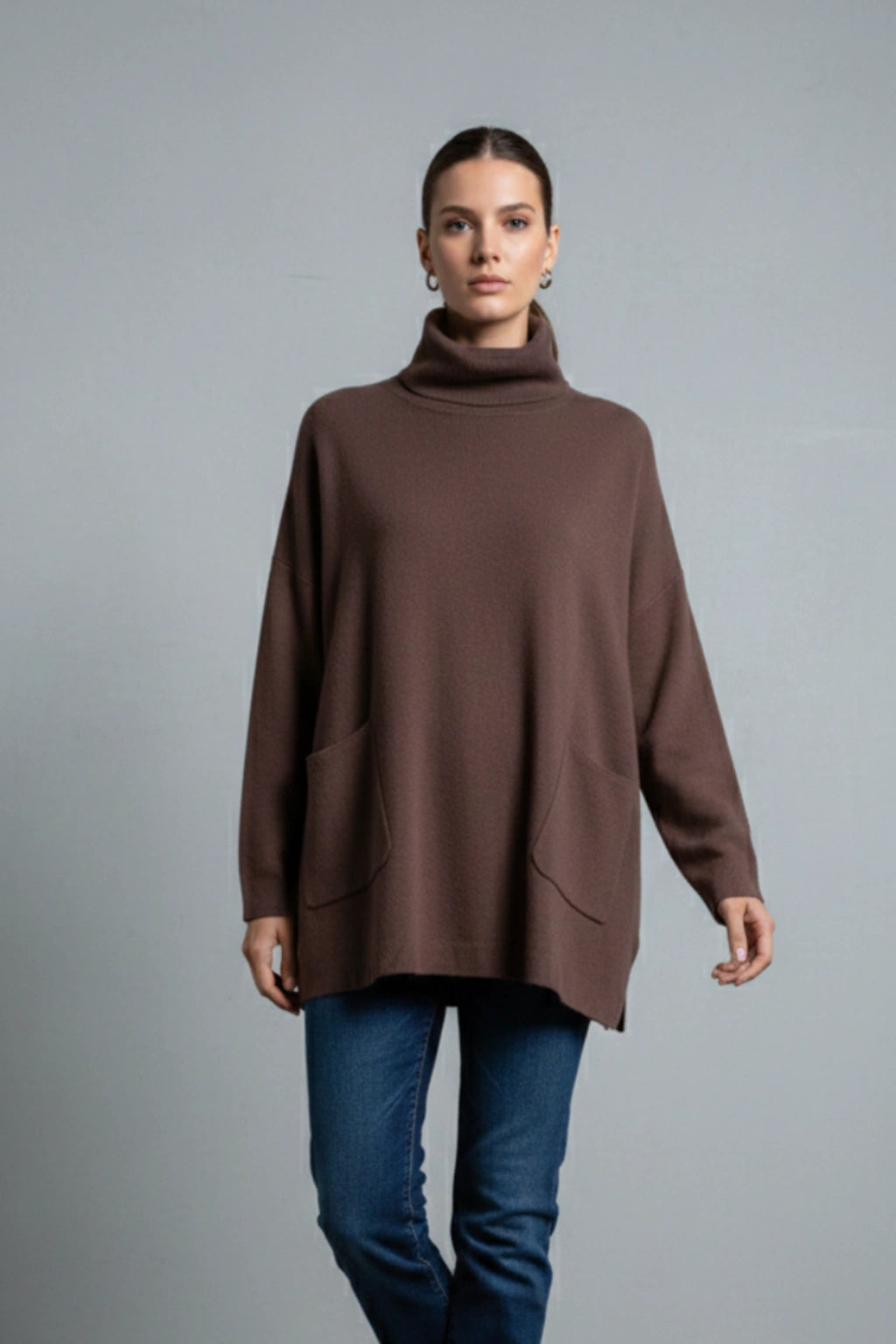 Made in Italy Polo Neck Split Hem Jumper