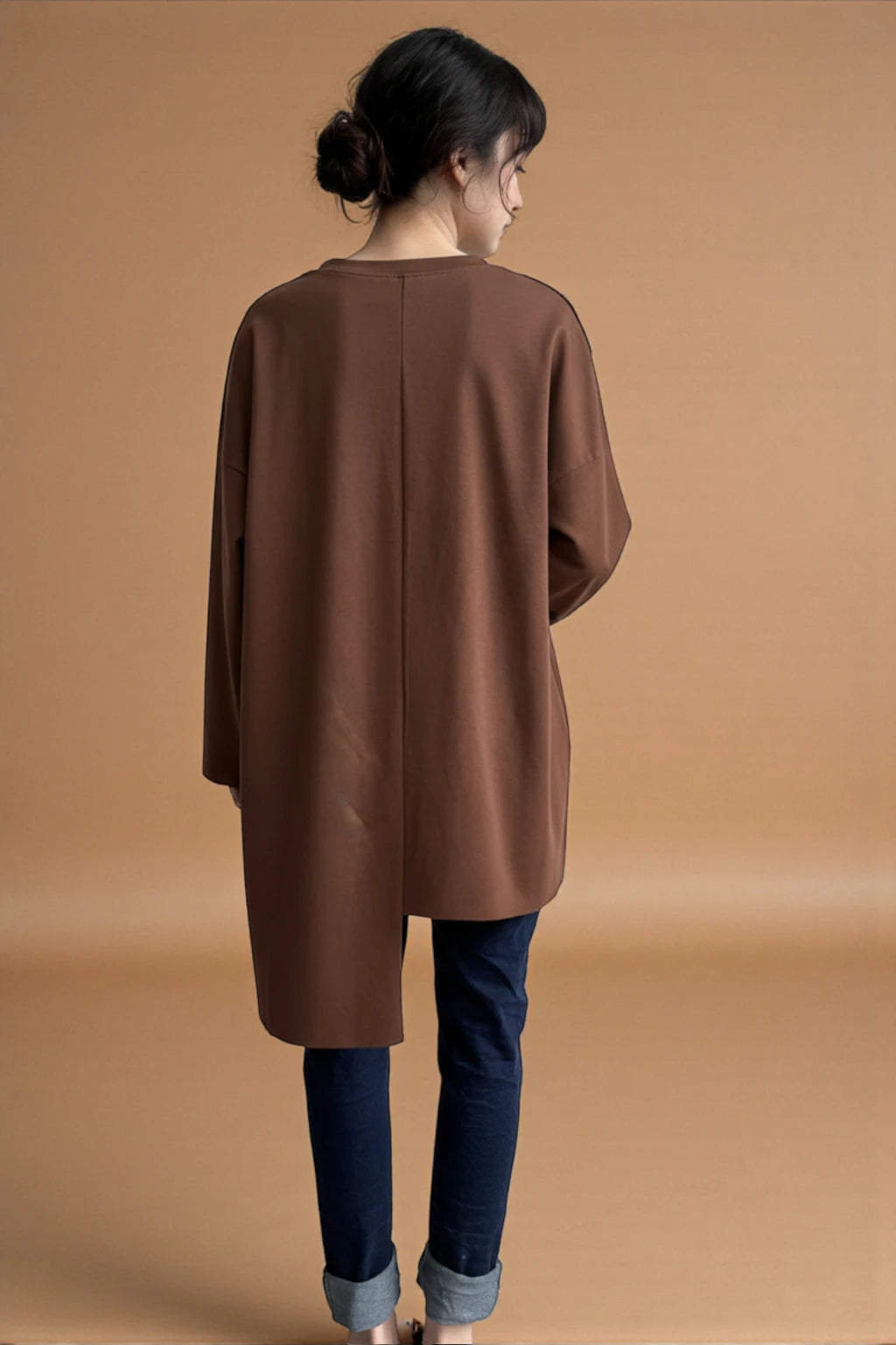 Asymmetric Pinstripe Patchwork  Long Sleeve Top