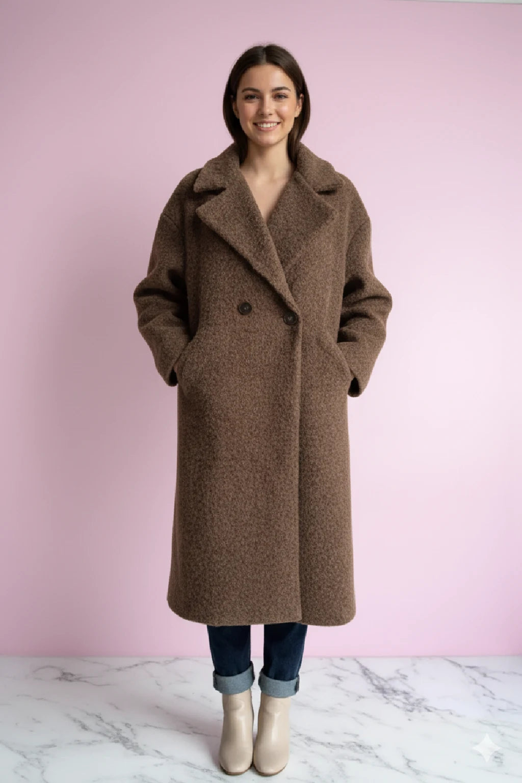 Women's Textured Double-Breasted Coat Lagenlook