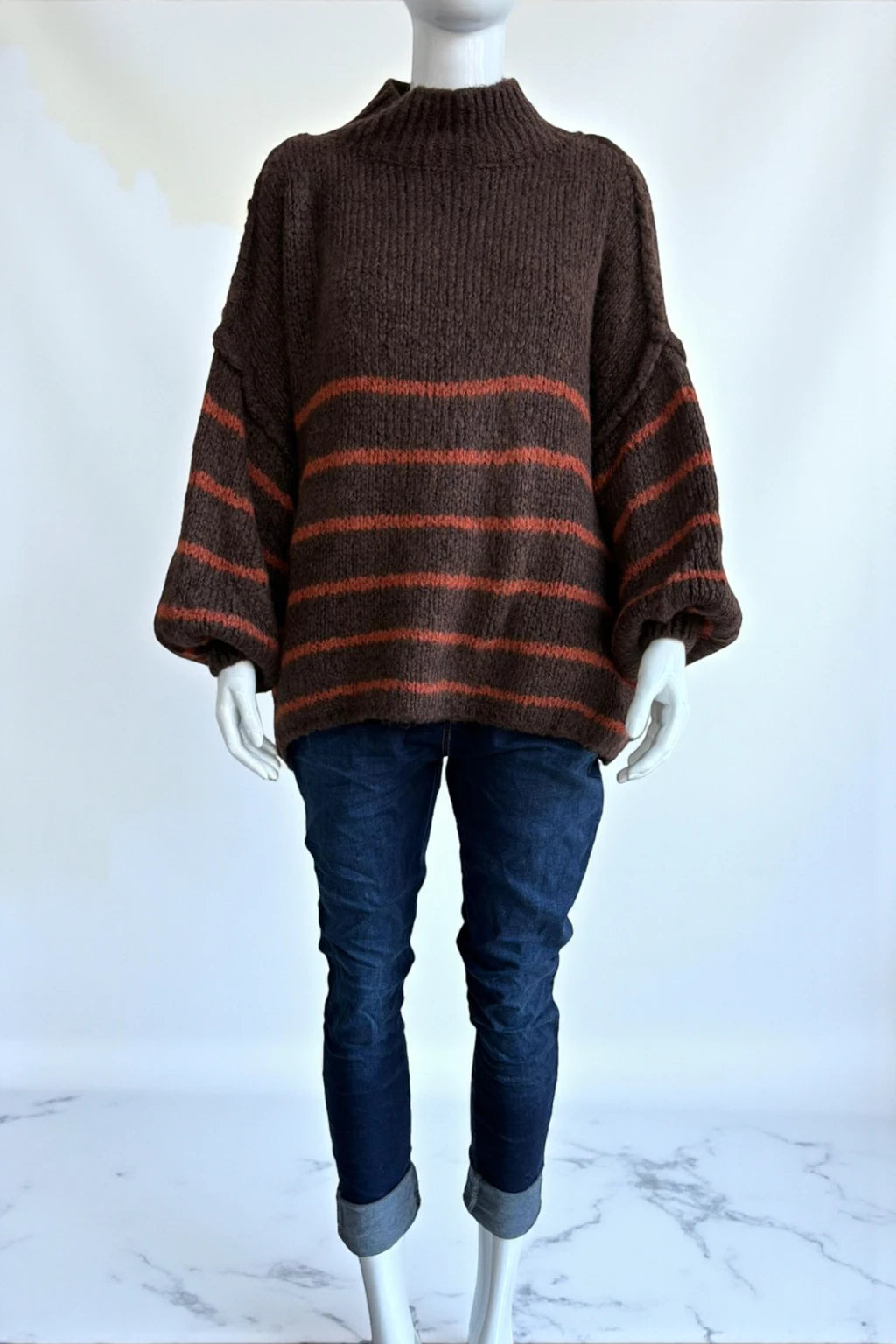 Wool Stripe Balloon Sleeve Jumper