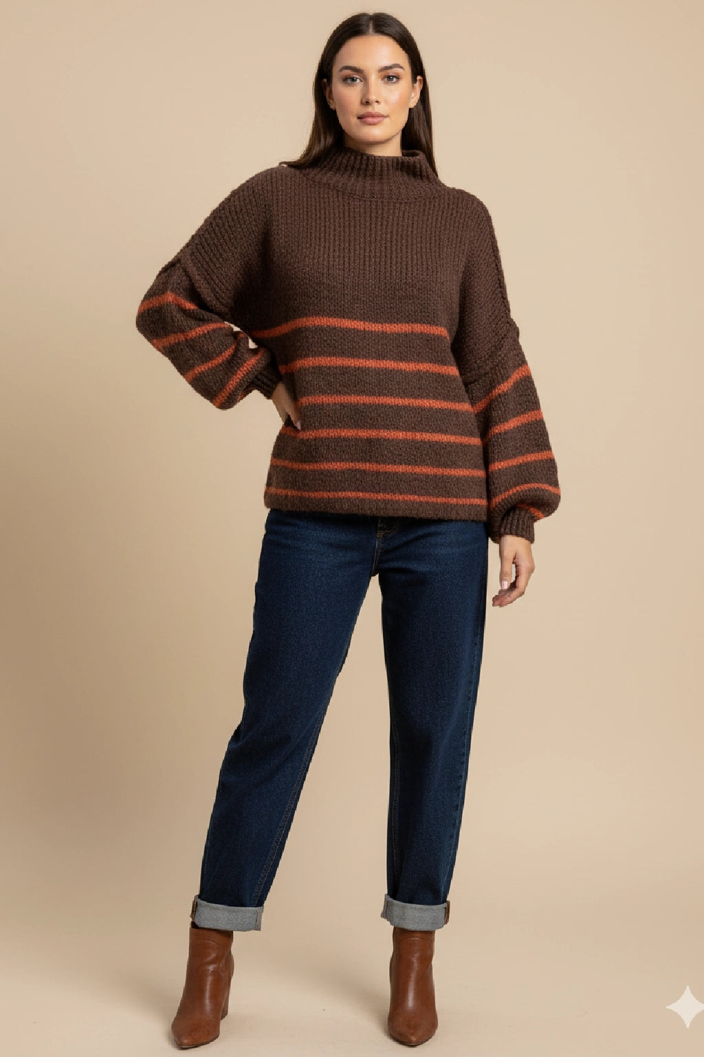 Wool Stripe Balloon Sleeve Jumper