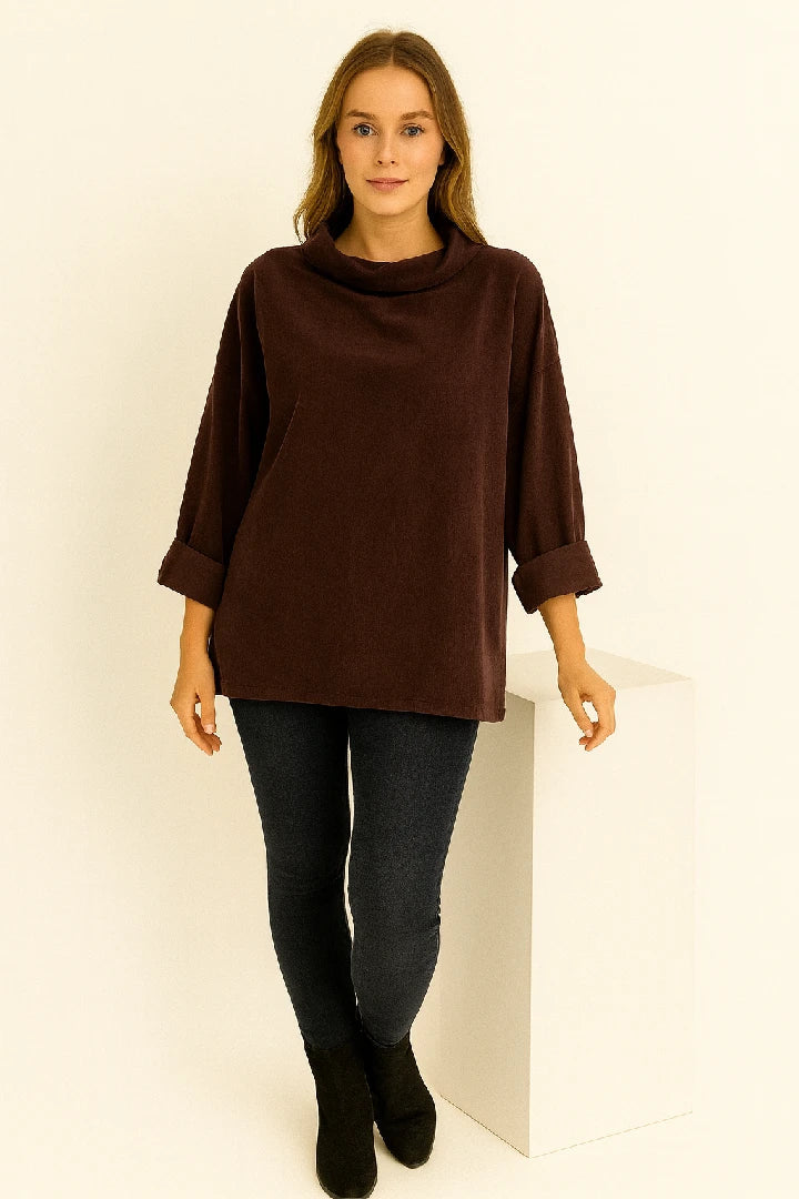 Made in Italy Corduroy  Cowl Neck Top