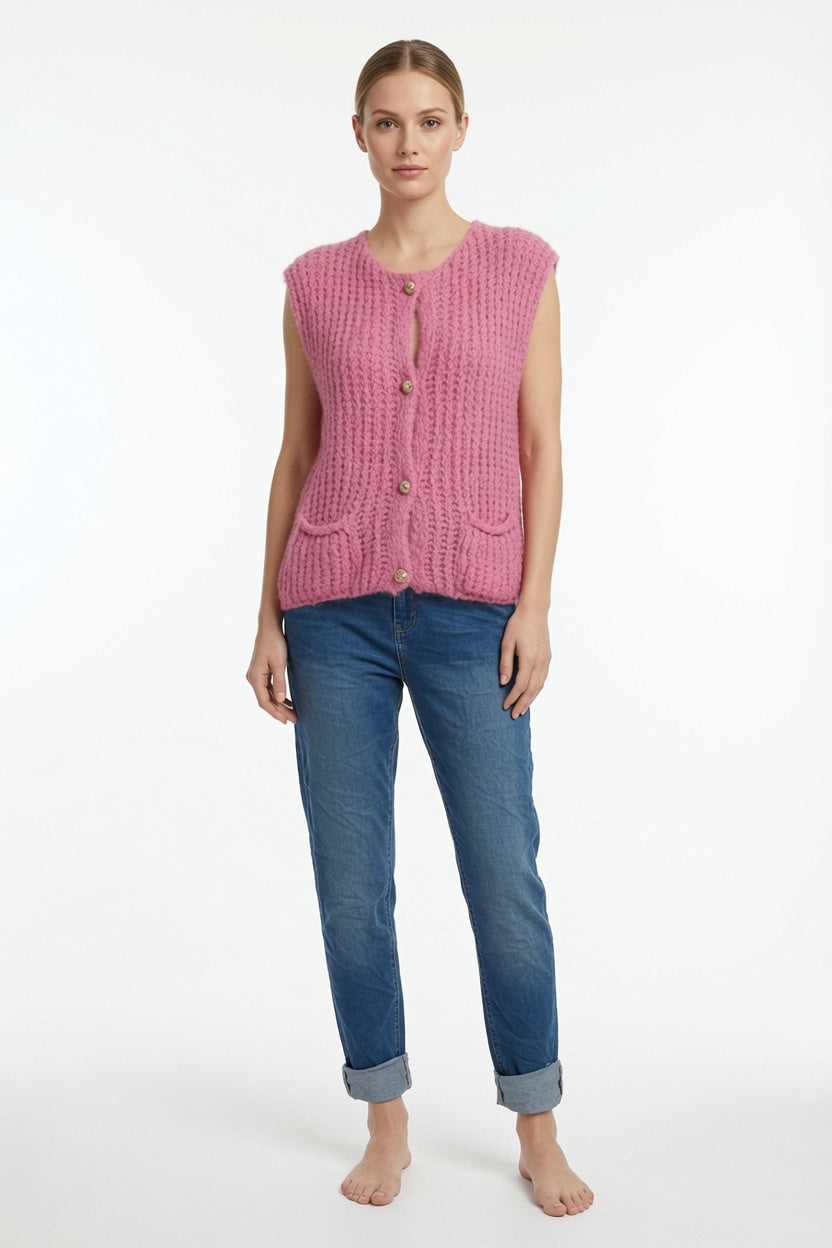 Ladies Sleeveless Cardigan Gilet with Pockets