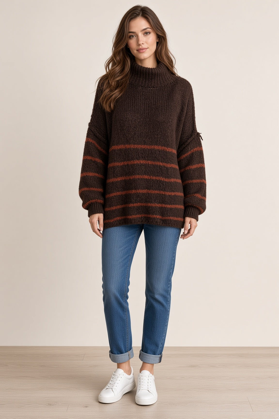Wool Stripe Balloon Sleeve Jumper