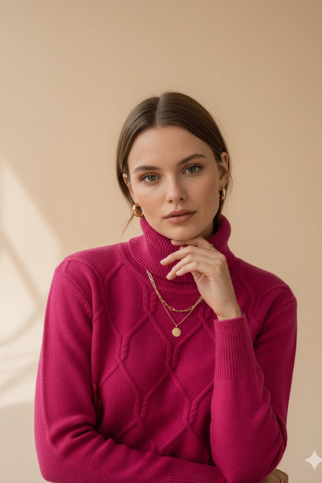 Women's Diamond Knit Polo Neck Jumper