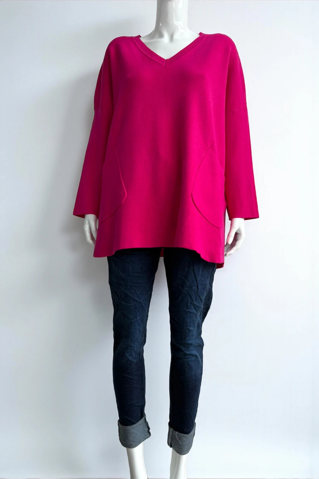 Women's Oversized V-Neck Jumper with Front Pockets
