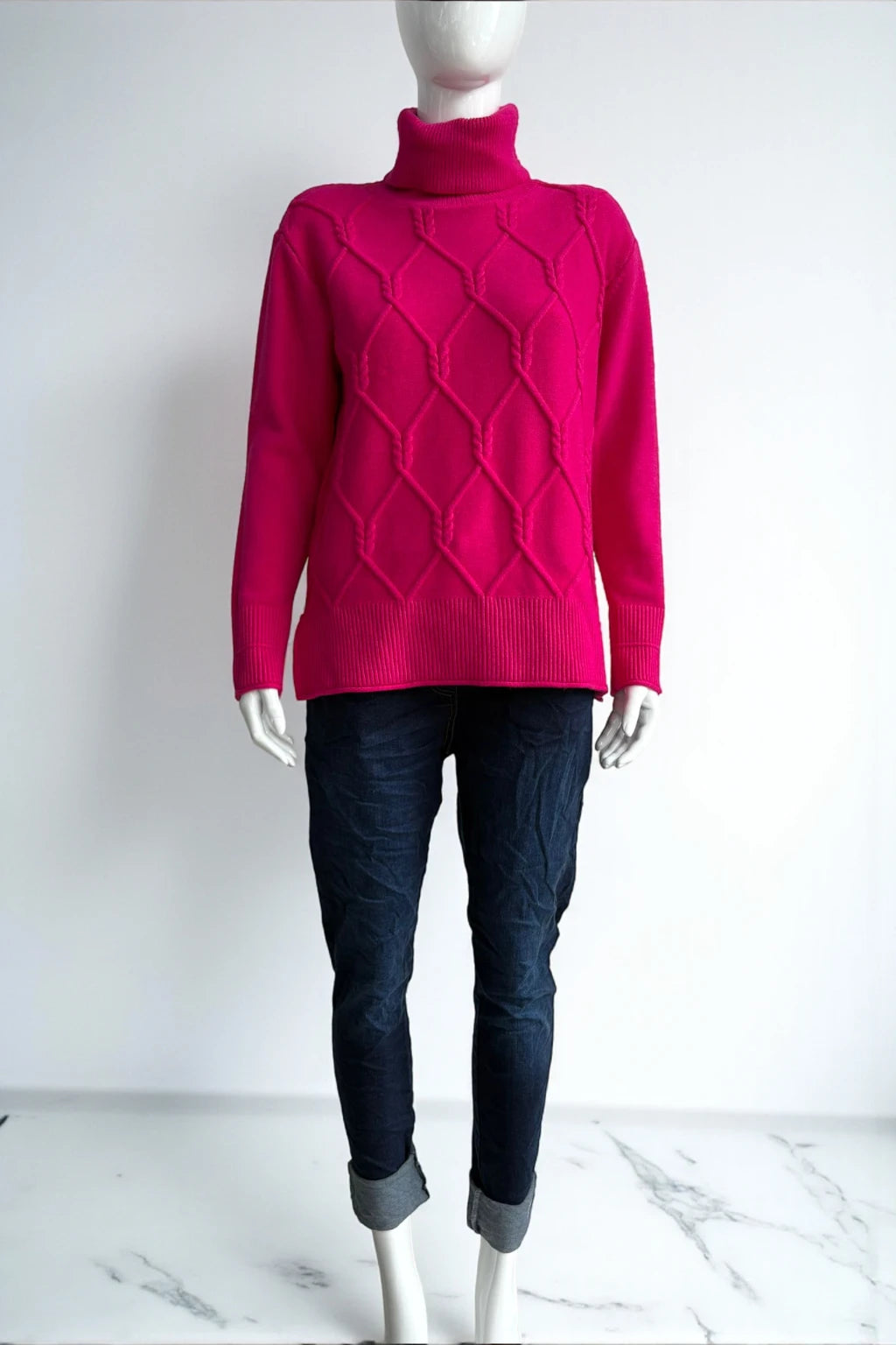 Women's Diamond Knit Polo Neck Jumper