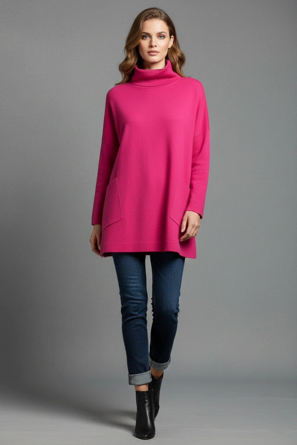 Made in Italy Polo Neck Split Hem Jumper